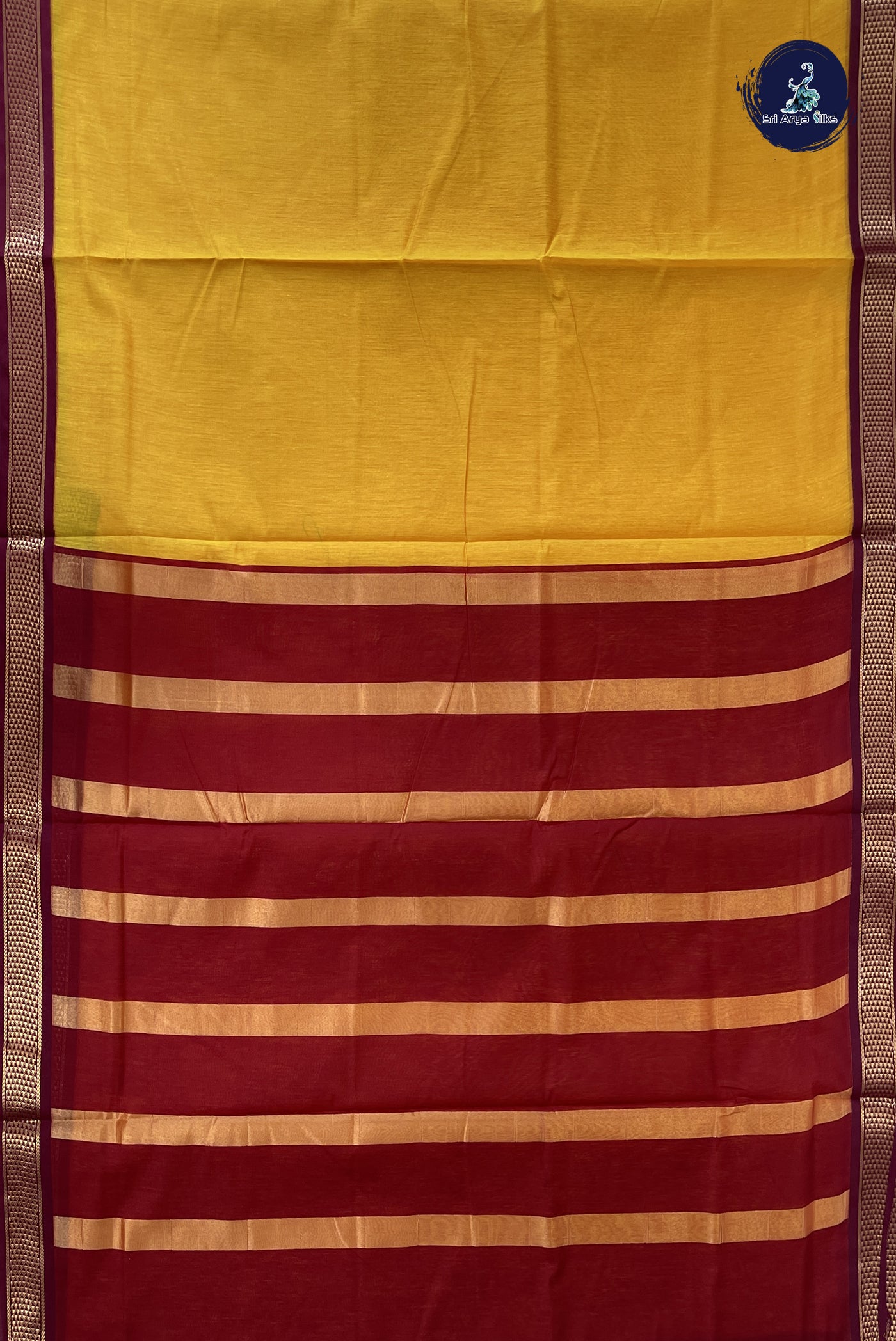 Yellow Madisar Semi Silk Cotton Saree With Plain Pattern