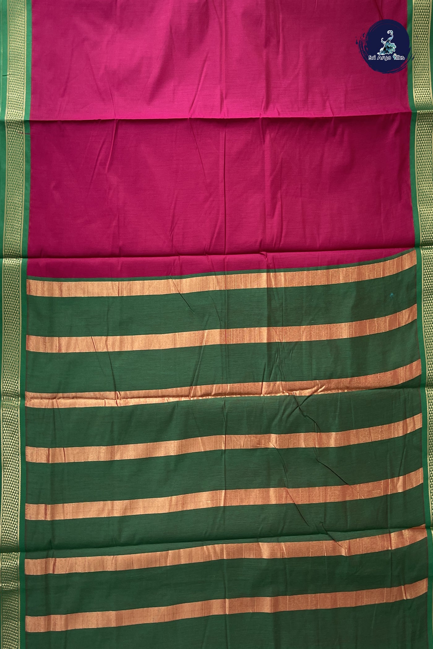 Magenta Purple Madisar Semi Silk Cotton Saree With Plain Pattern