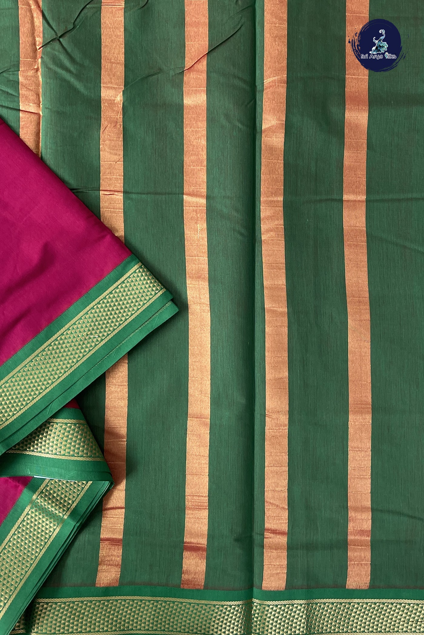 Magenta Purple Madisar Semi Silk Cotton Saree With Plain Pattern