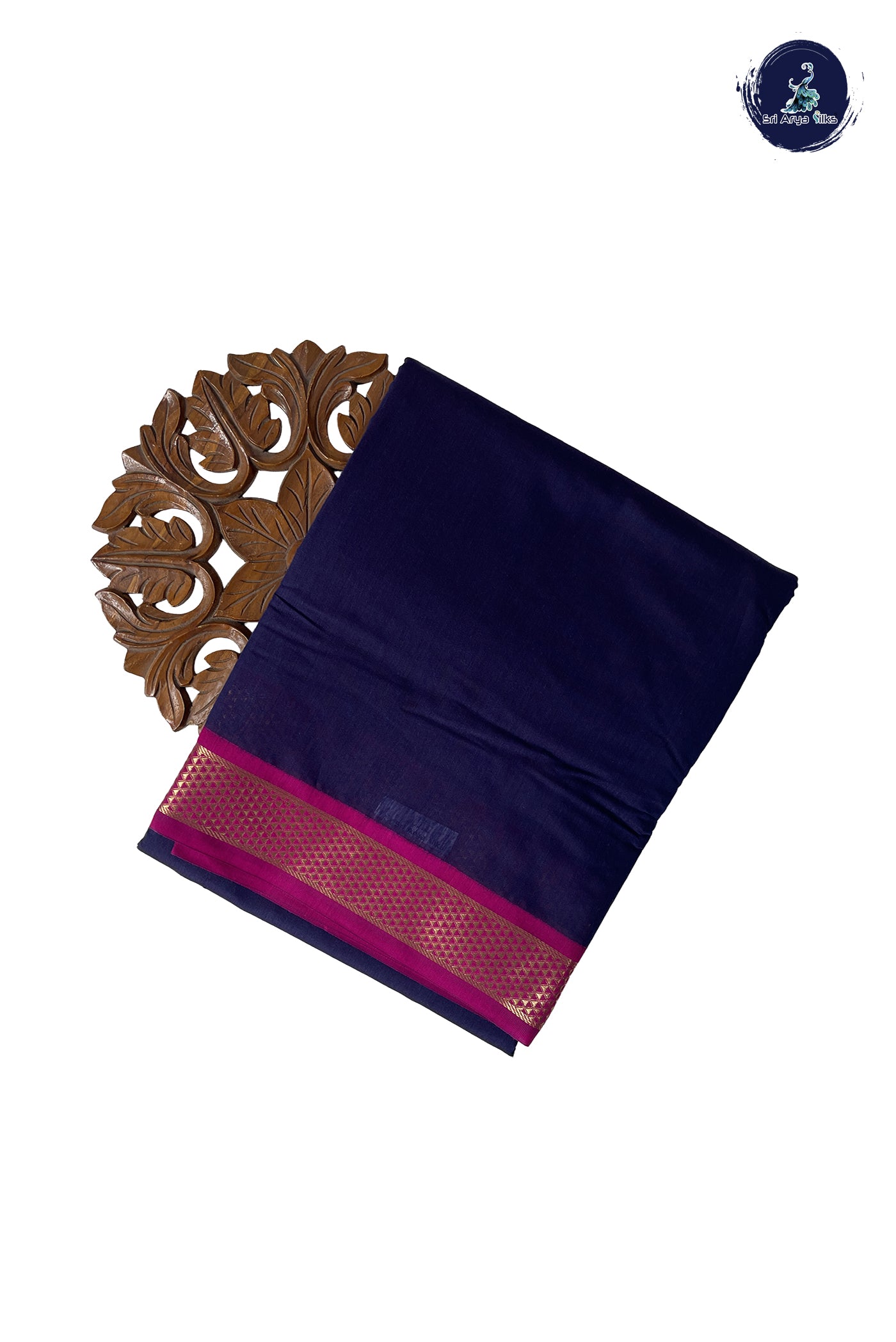 Navy Blue Madisar Semi Silk Cotton Saree With Plain Pattern