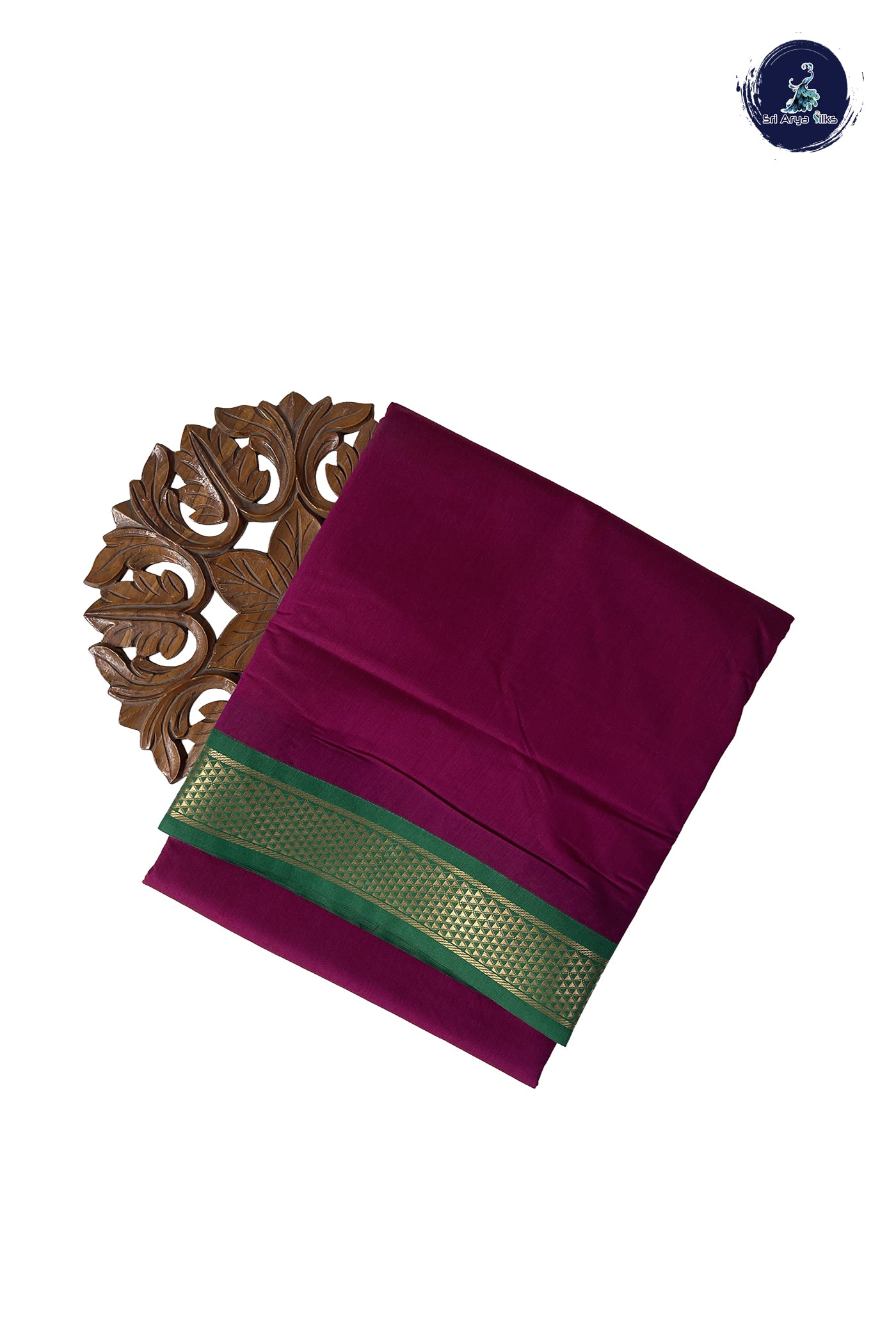 Magenta Purple Madisar Semi Silk Cotton Saree With Plain Pattern