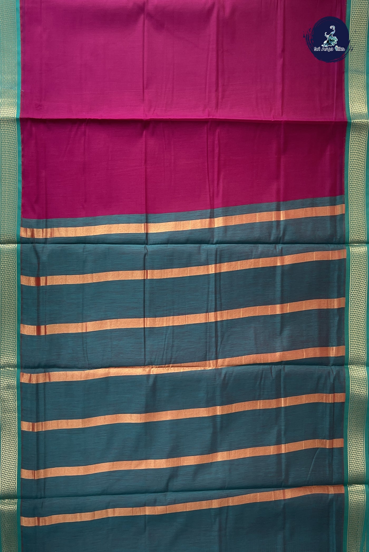 Magenta Purple Madisar Semi Silk Cotton Saree With Plain Pattern