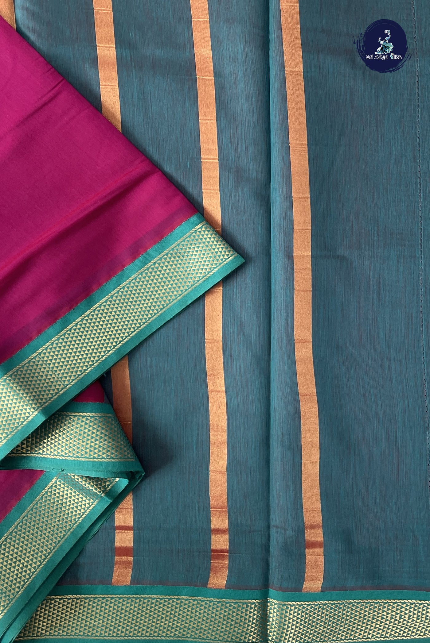 Magenta Purple Madisar Semi Silk Cotton Saree With Plain Pattern
