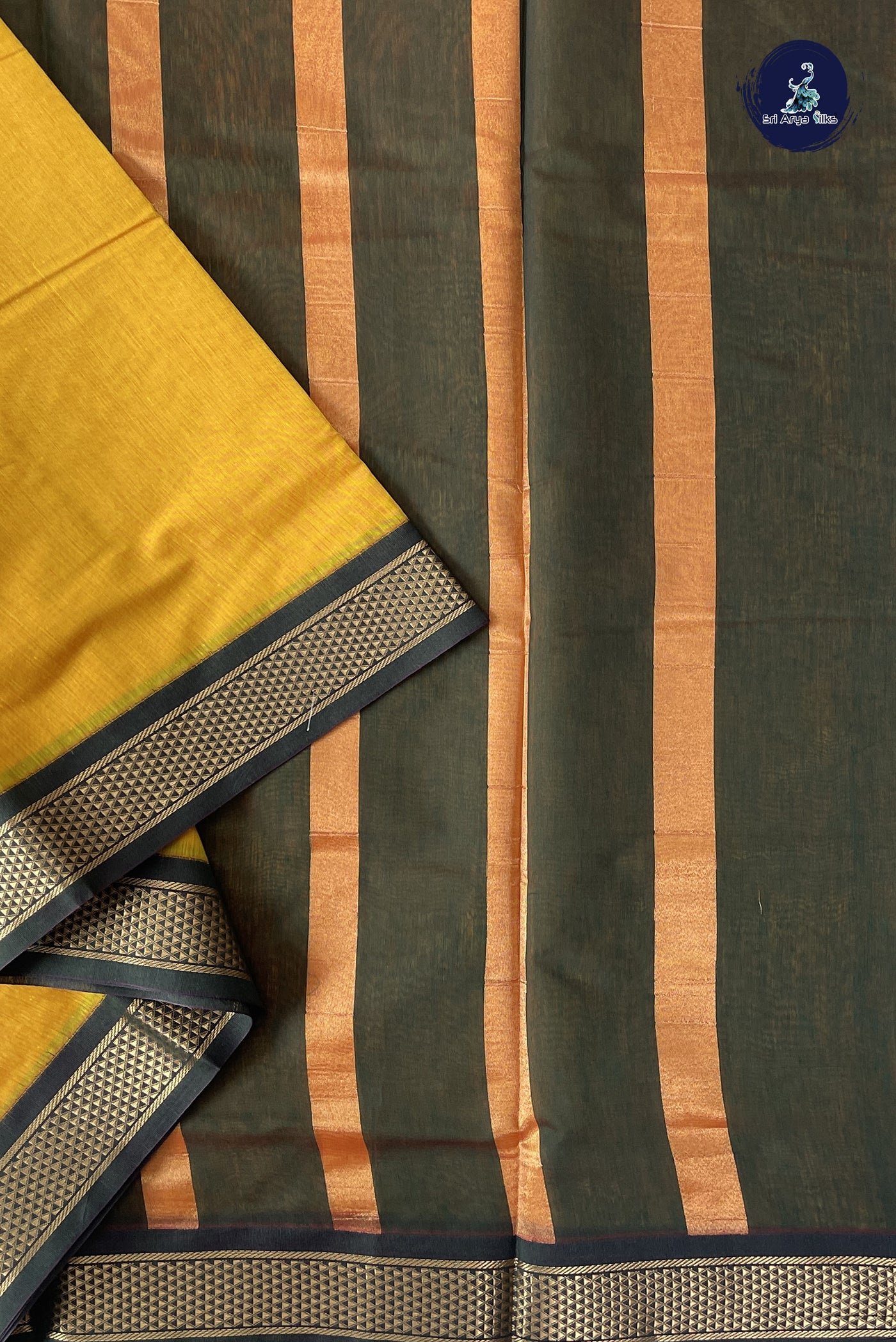Yellow Madisar Semi Silk Cotton Saree With Plain Pattern