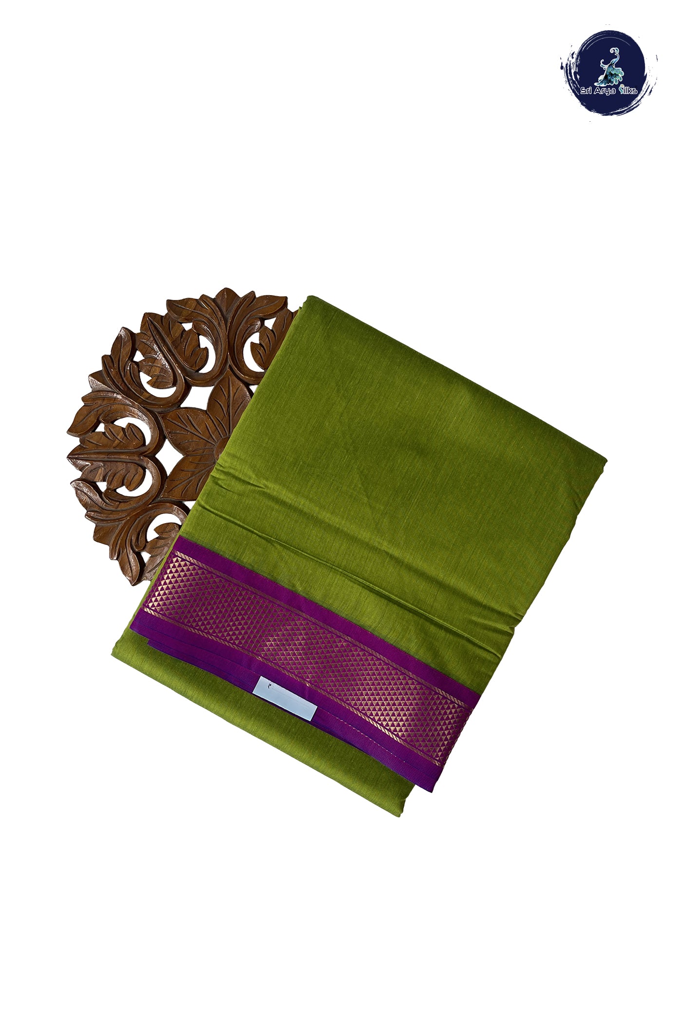 Green Madisar Semi Silk Cotton Saree With Plain Pattern