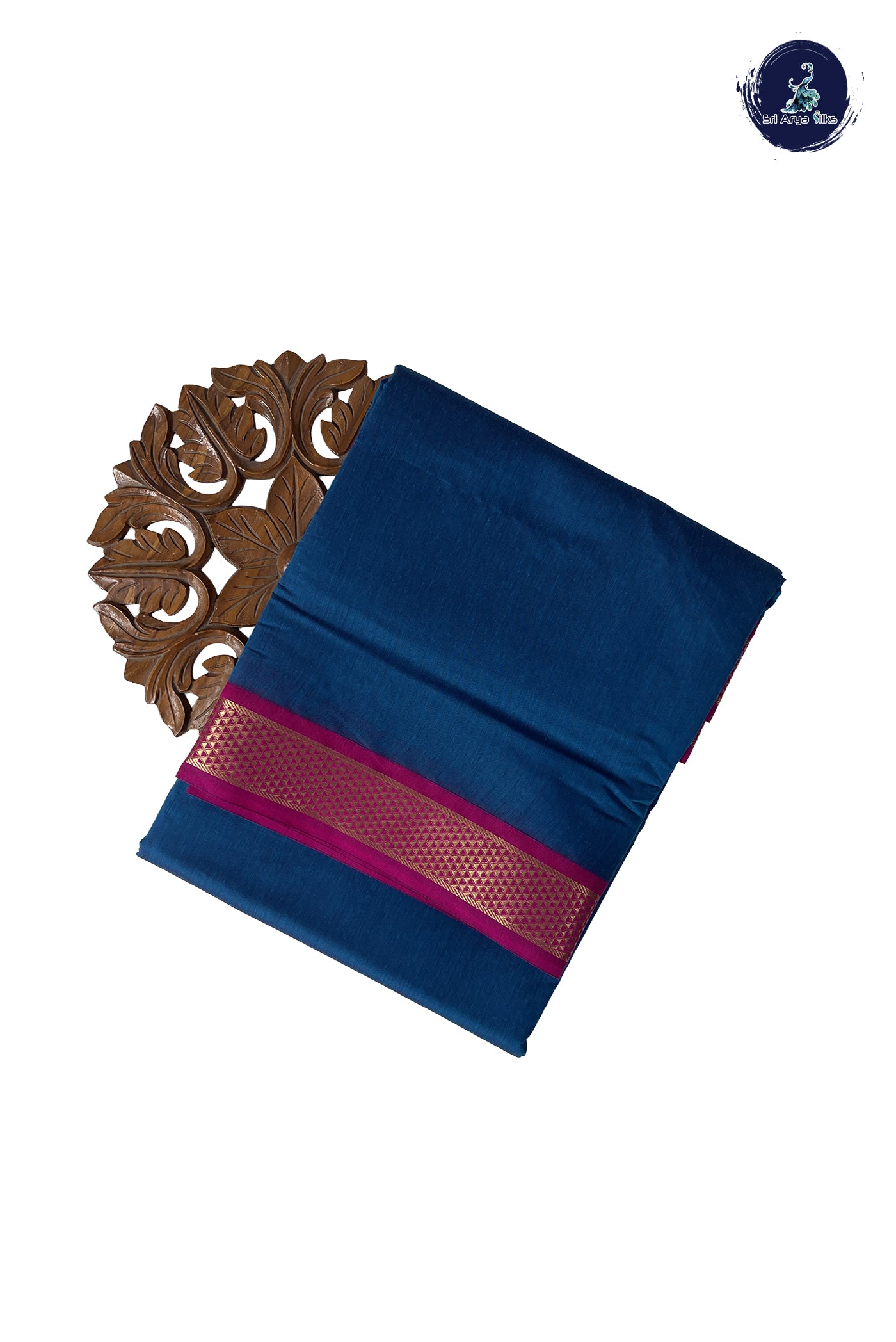 Sapphire Blue Madisar Semi Silk Cotton Saree With Plain Pattern