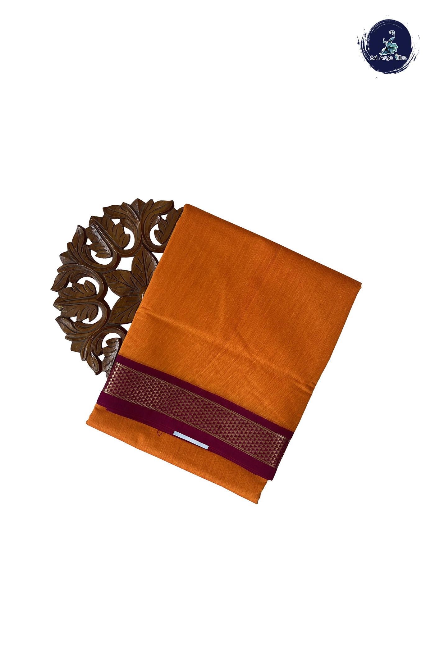 Yellowish Orange Madisar Semi Silk Cotton Saree With Plain Pattern