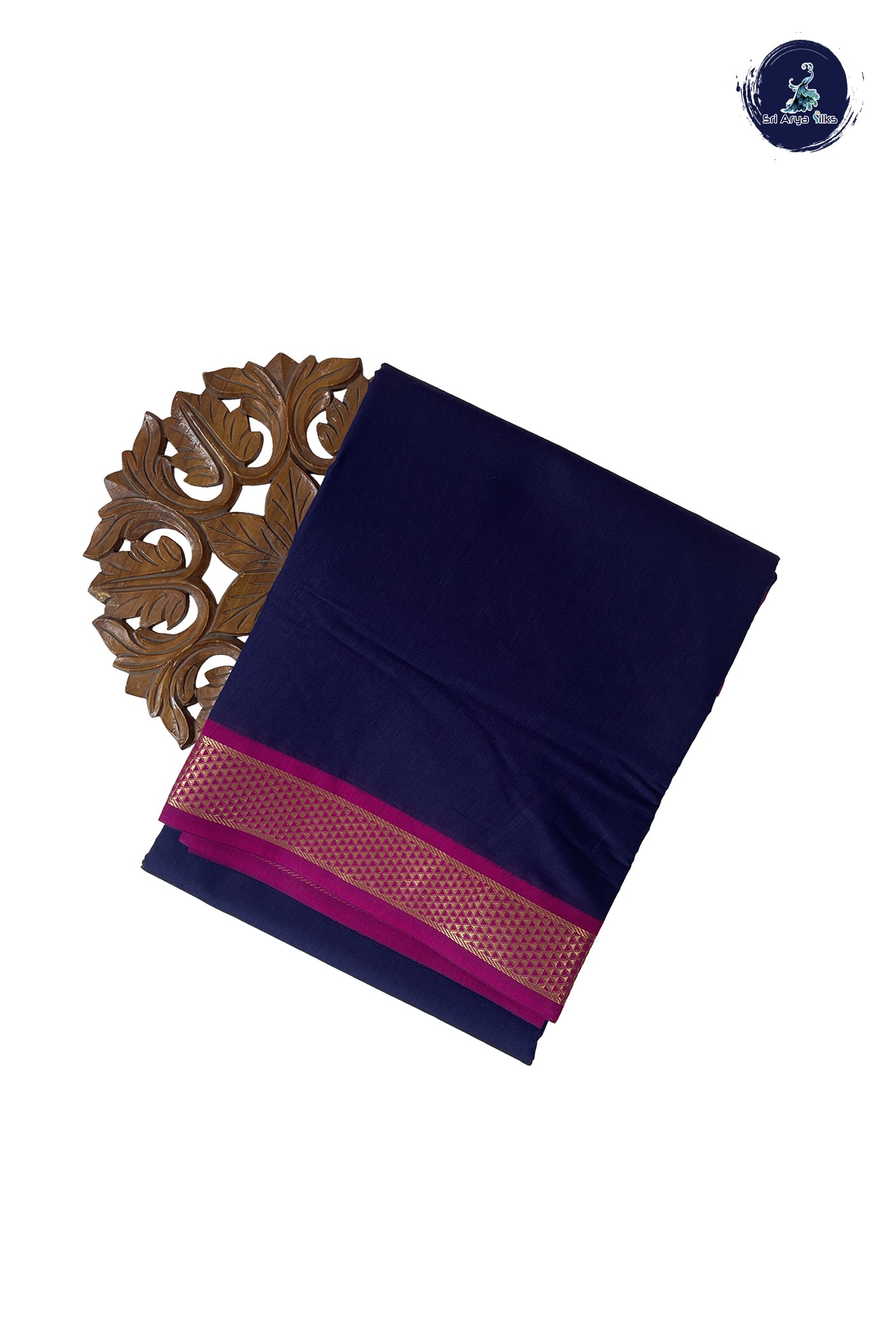 Navy Blue Madisar Semi Silk Cotton Saree With Plain Pattern