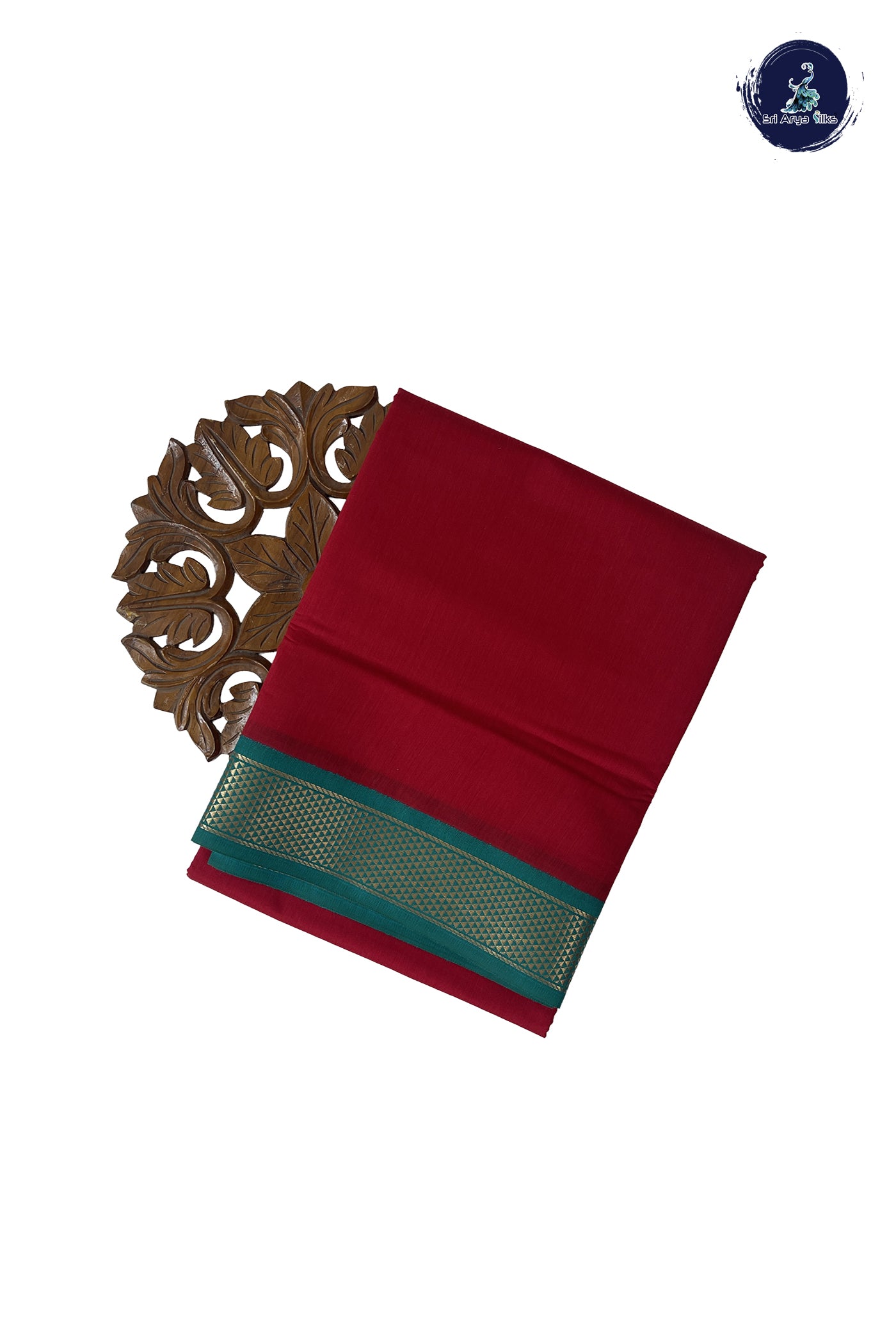 Red Madisar Semi Silk Cotton Saree With Plain Pattern
