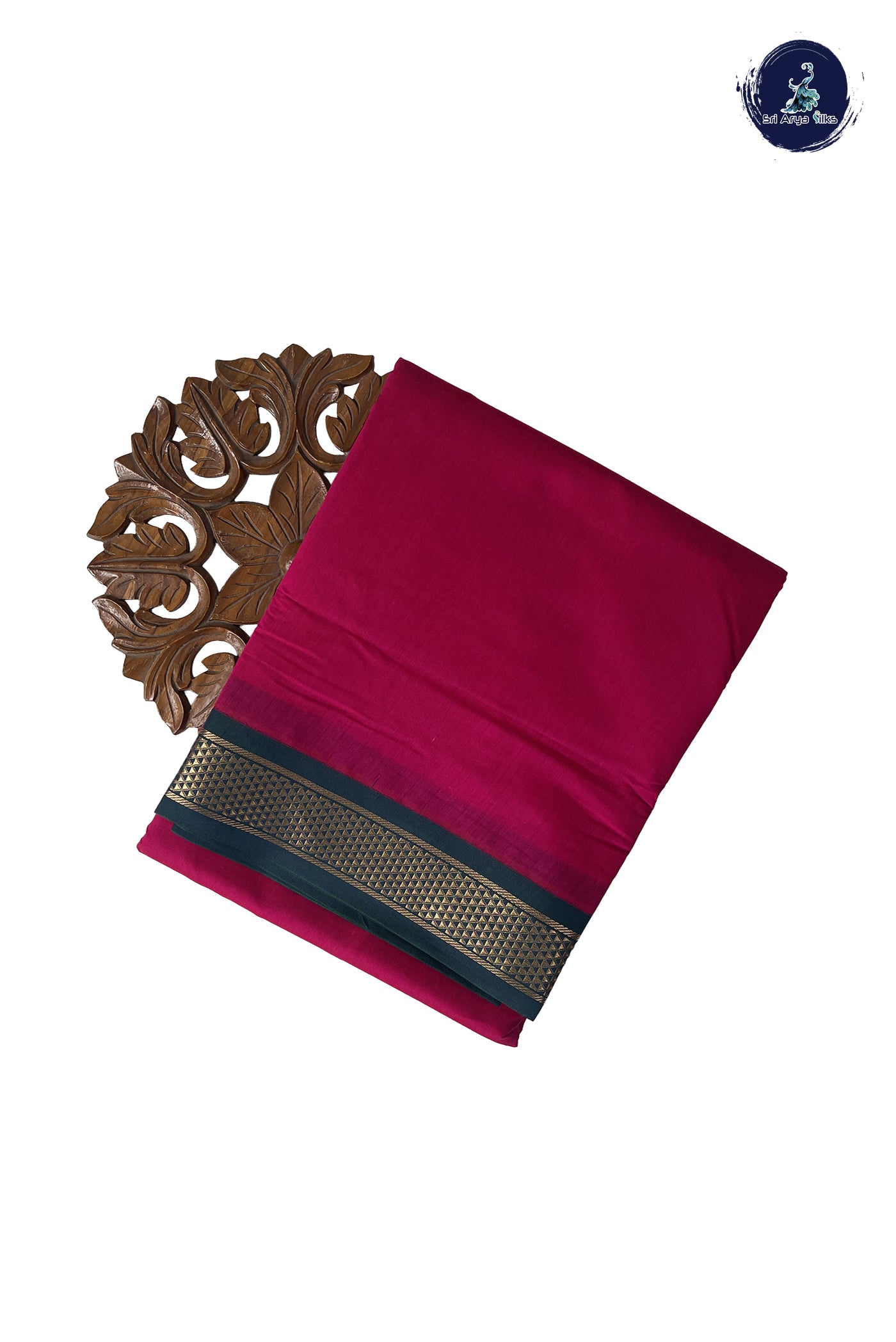 Dark Pink Madisar Semi Silk Cotton Saree With Plain Pattern