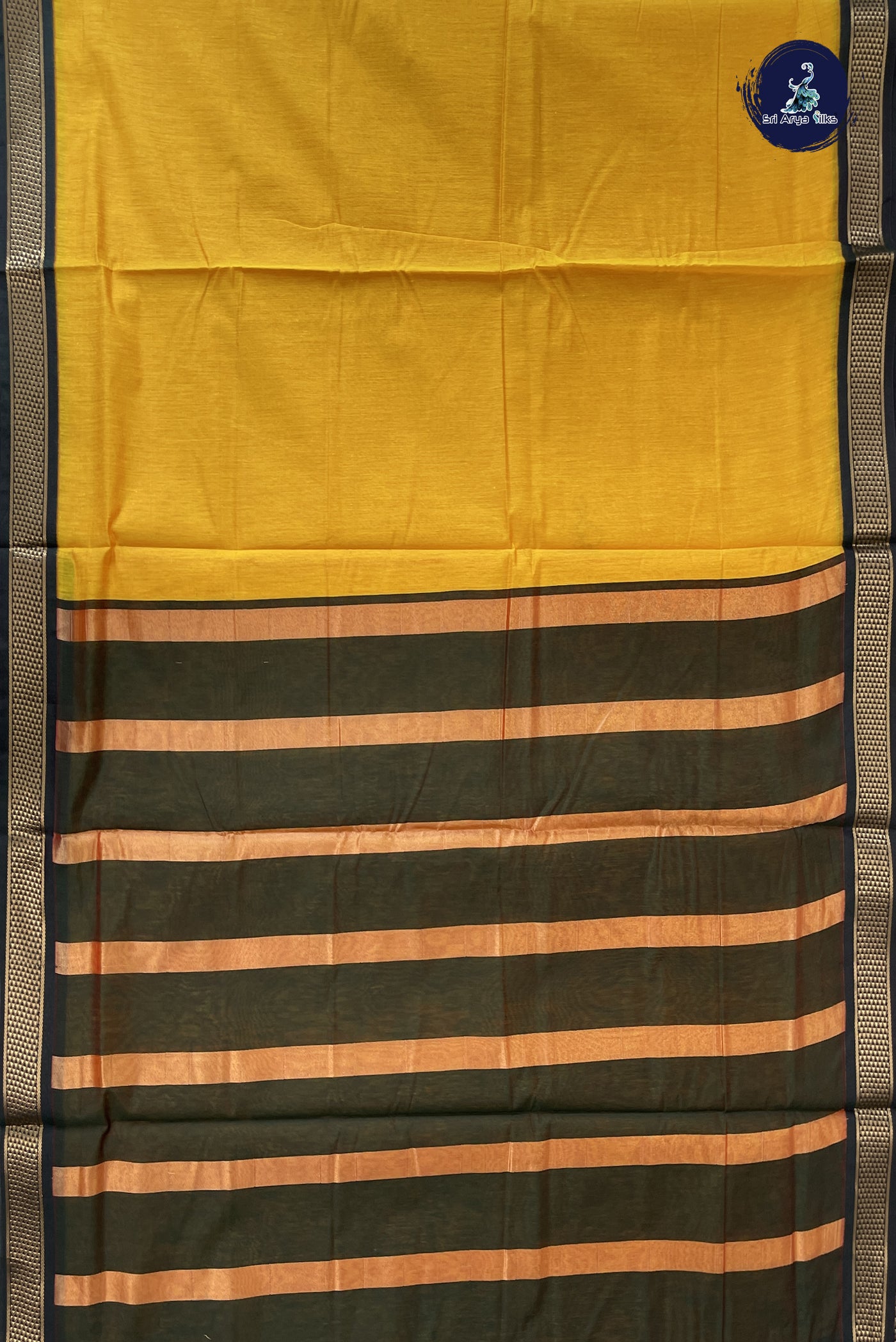 Yellow Madisar Semi Silk Cotton Saree With Plain Pattern