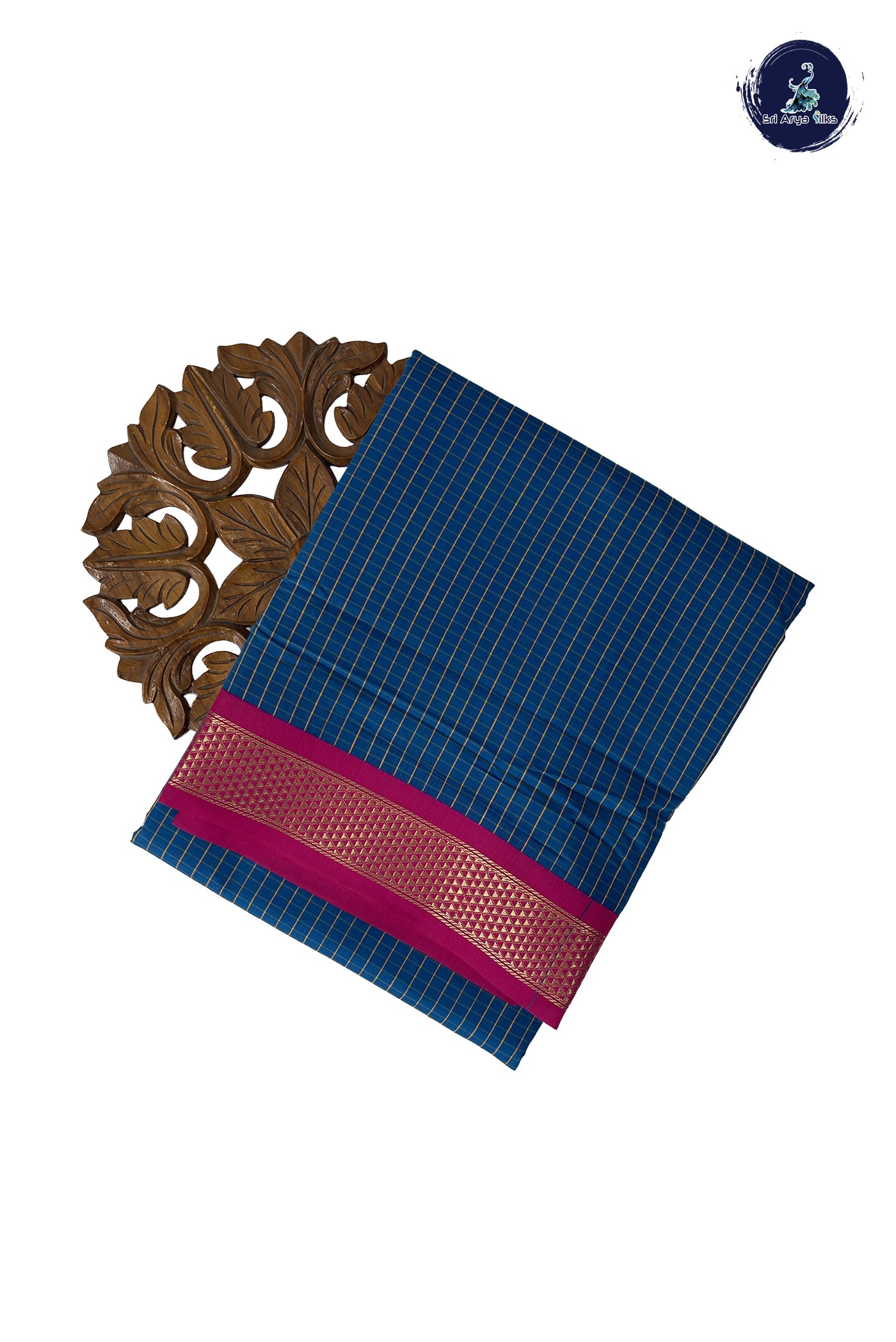 Sapphire Blue Madisar Semi Silk Cotton Saree With Checked Pattern