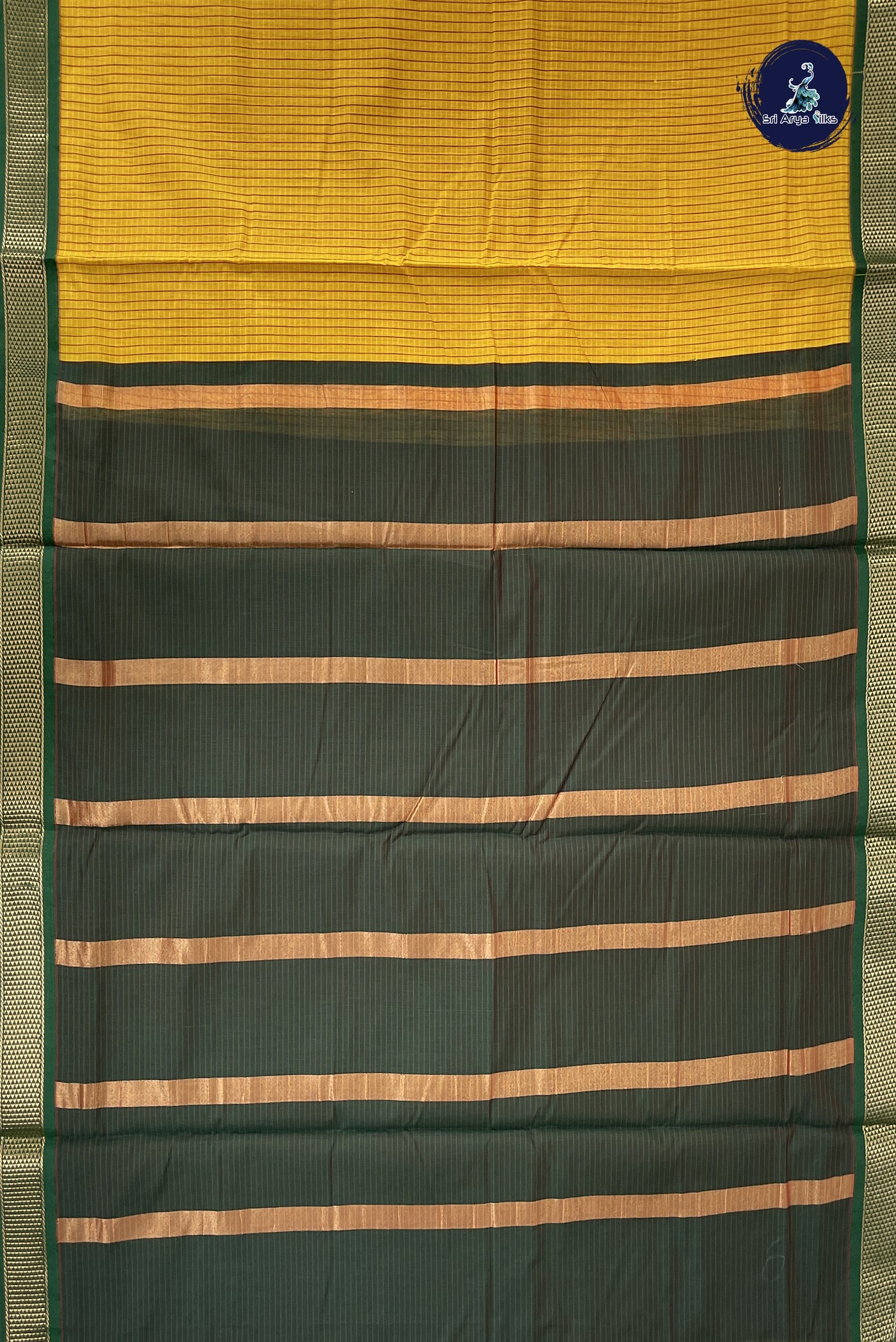 Yellow Madisar Semi Silk Cotton Saree With Checked Pattern