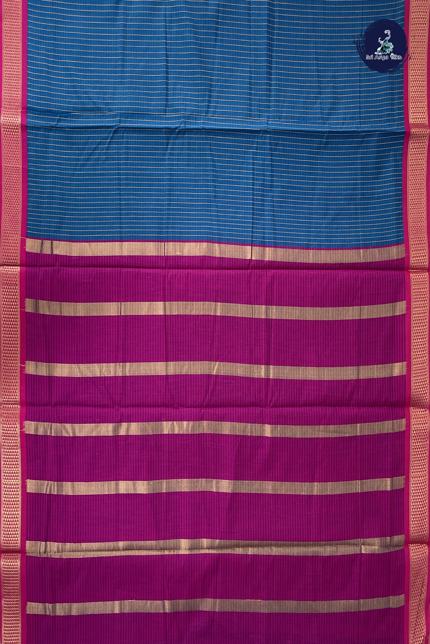 Sapphire Blue Madisar Semi Silk Cotton Saree With Checked Pattern