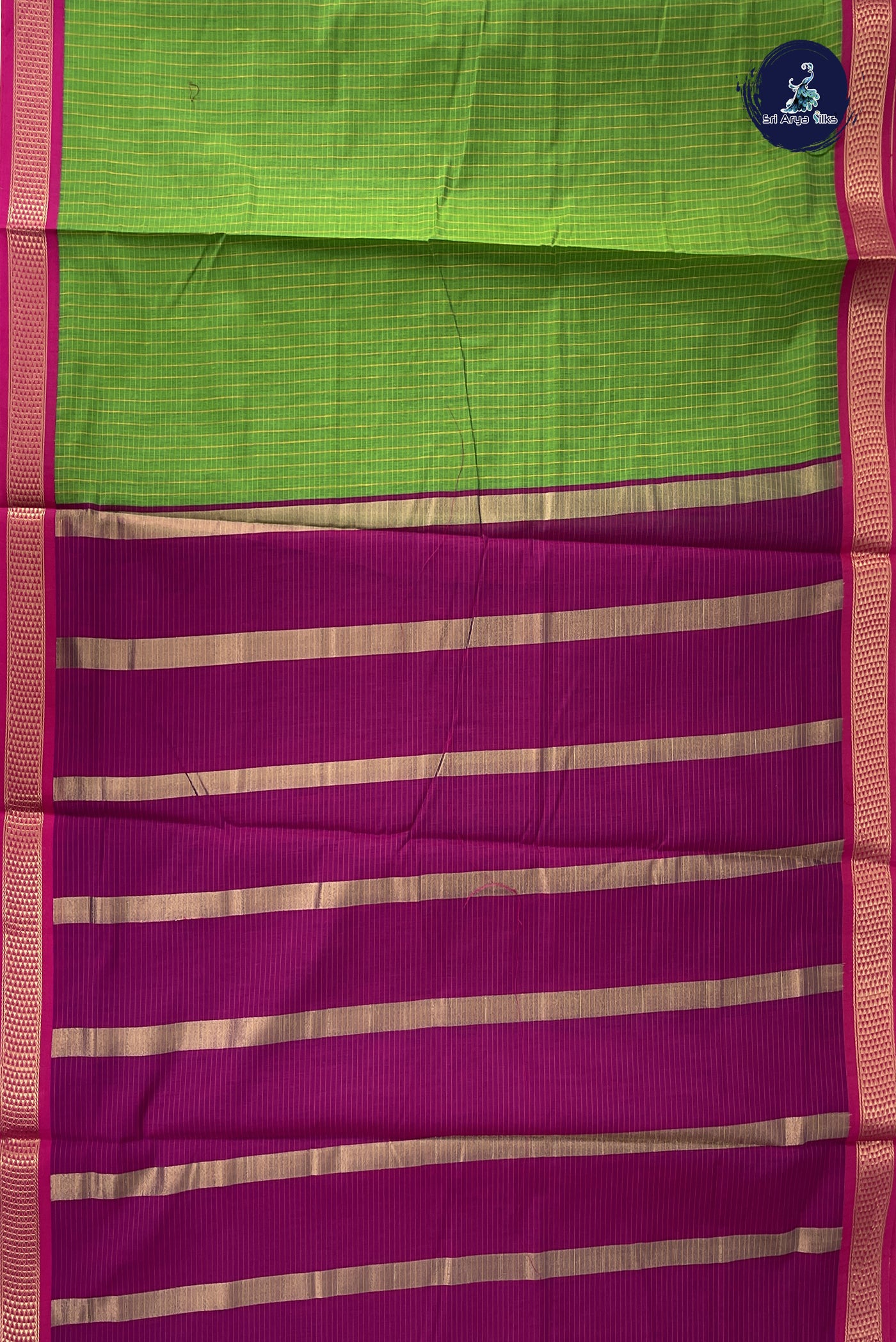 Light Green Madisar Semi Silk Cotton Saree With Checked Pattern