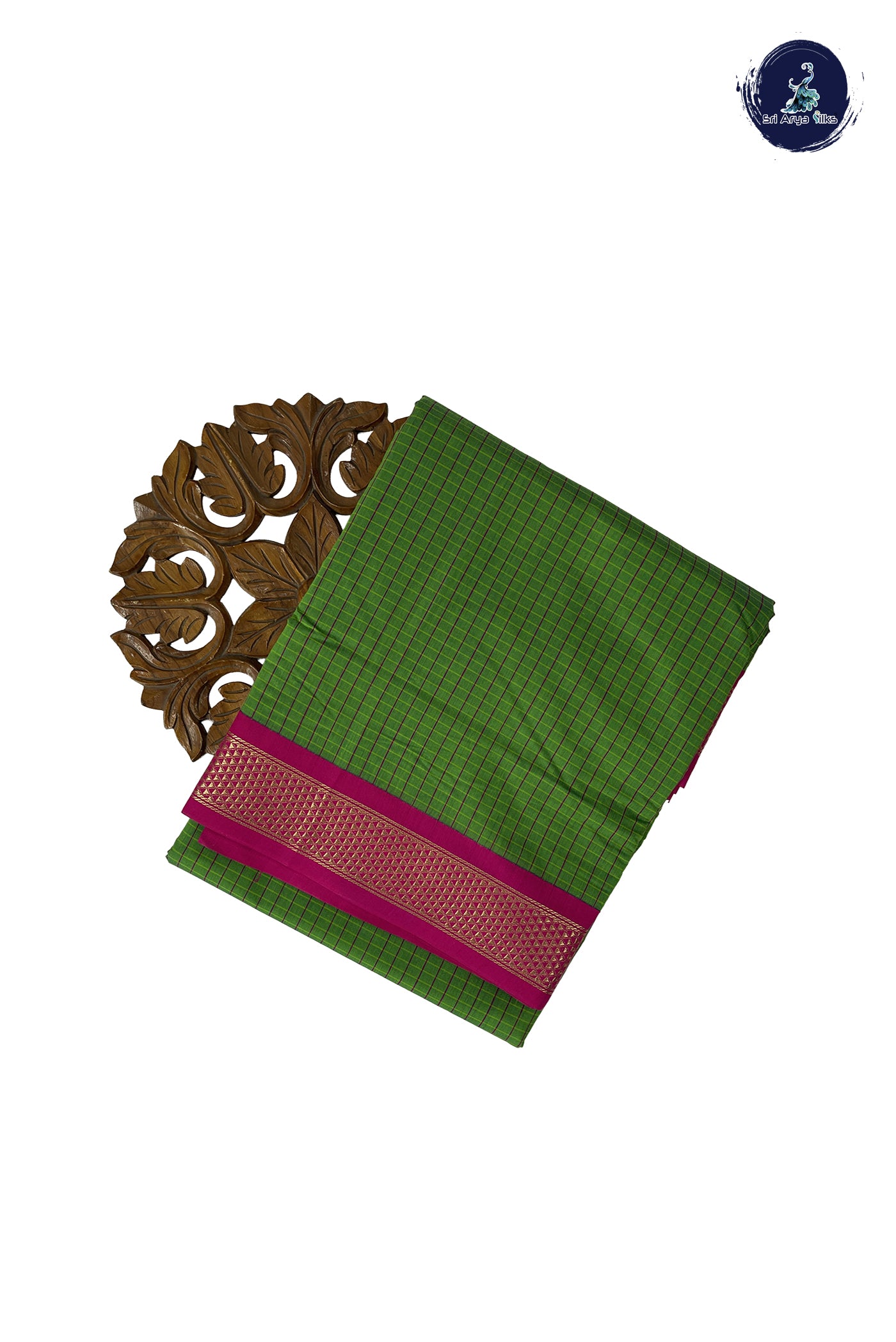 Light Green Madisar Semi Silk Cotton Saree With Checked Pattern
