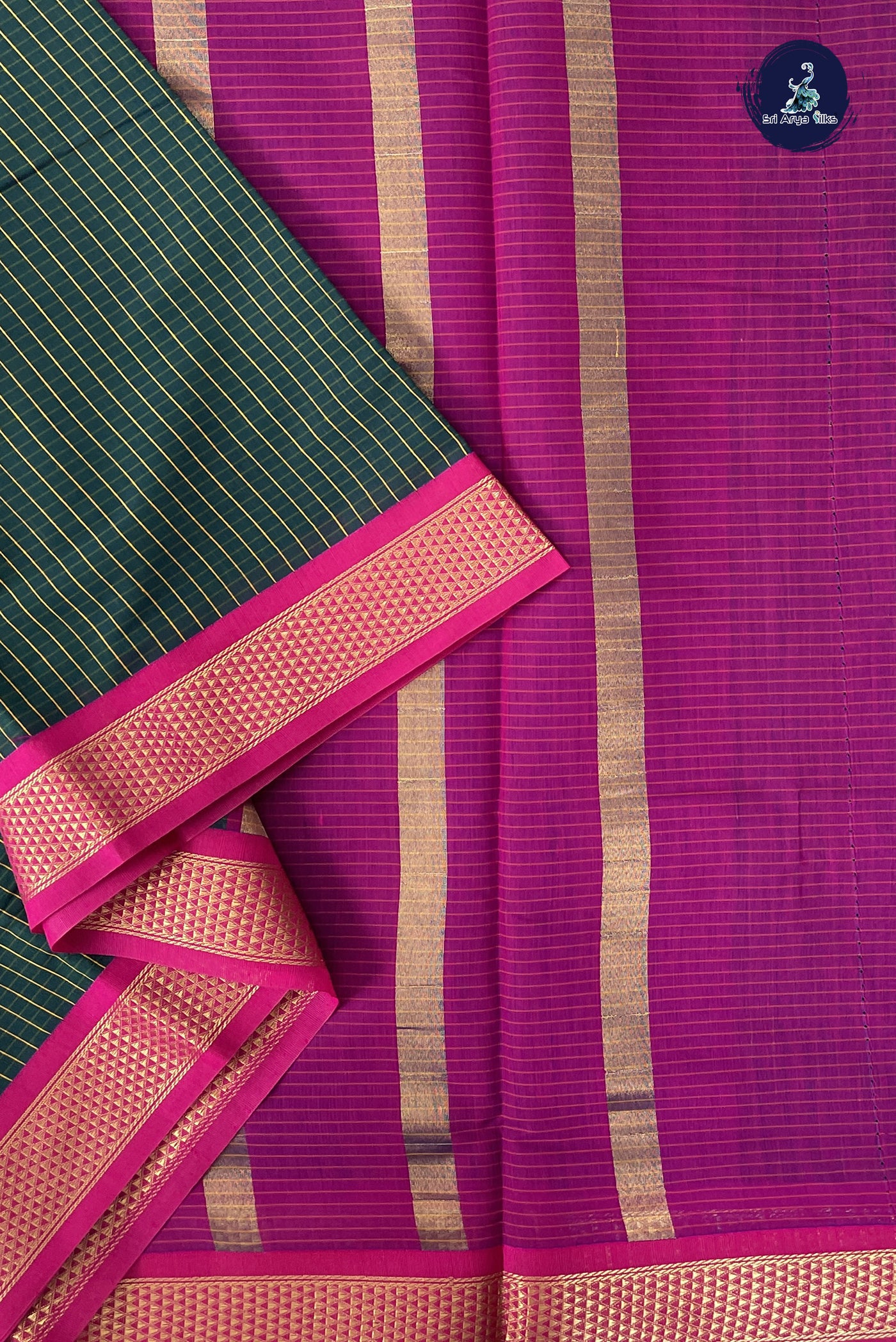 Dark Green Madisar Semi Silk Cotton Saree With Checked Pattern