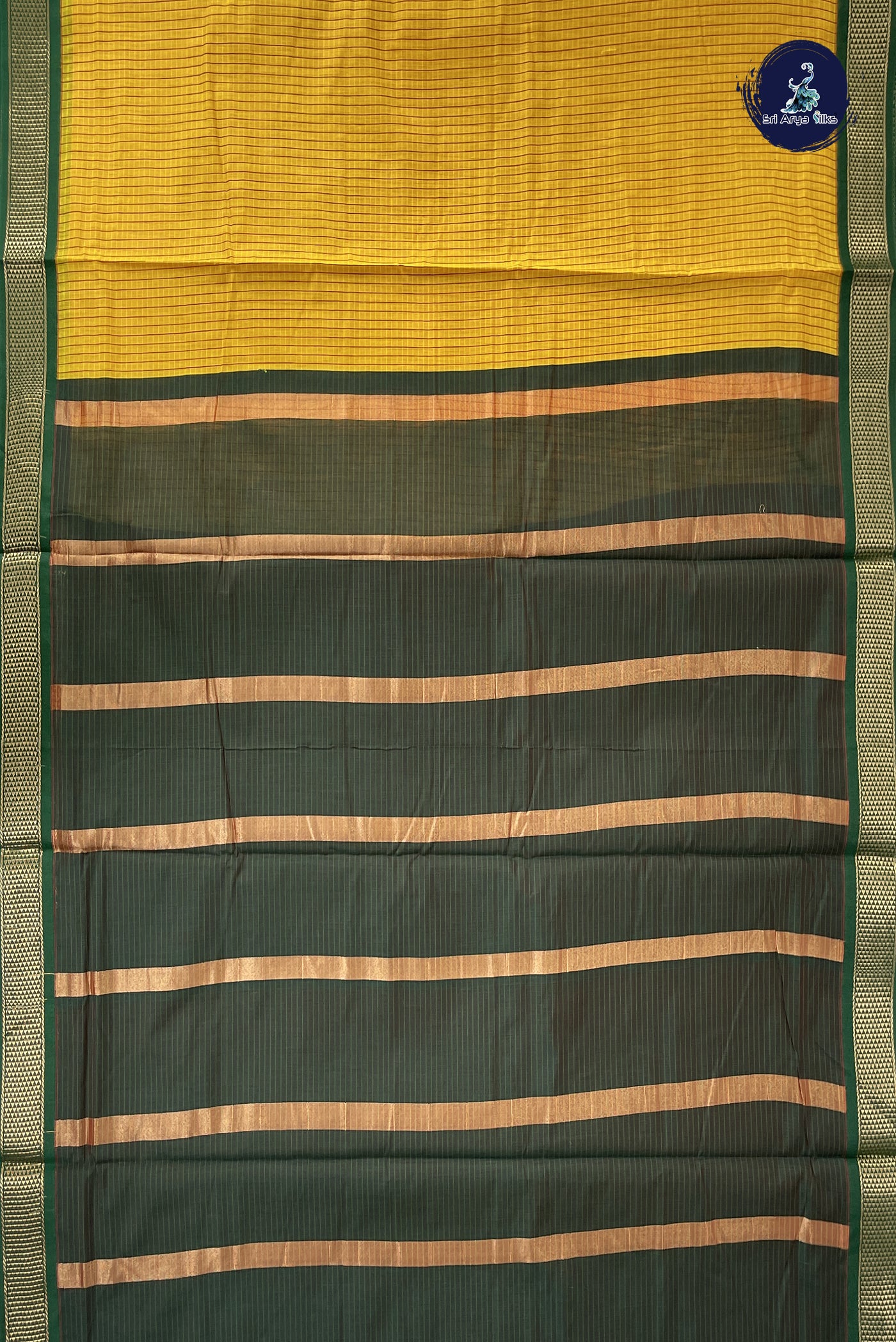 Yellow Madisar Semi Silk Cotton Saree With Checked Pattern