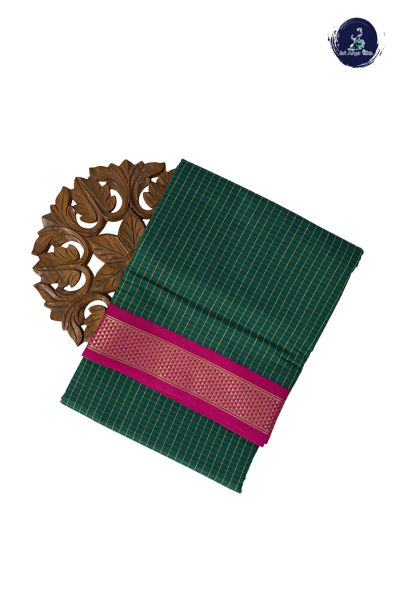 Green Madisar Semi Silk Cotton Saree With Checked Pattern