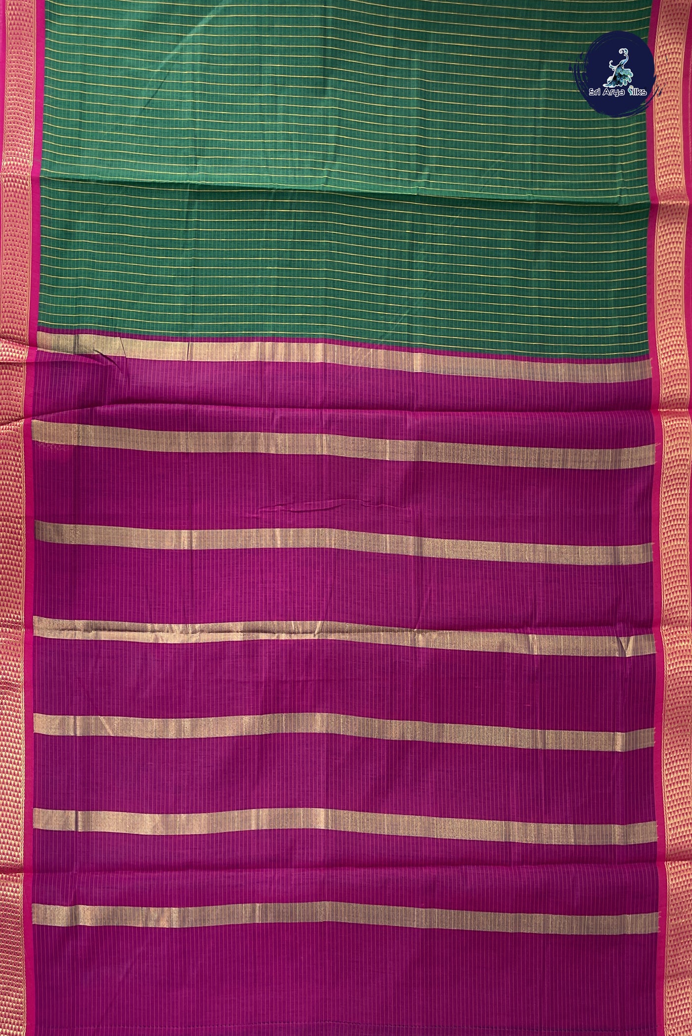 Green Madisar Semi Silk Cotton Saree With Checked Pattern