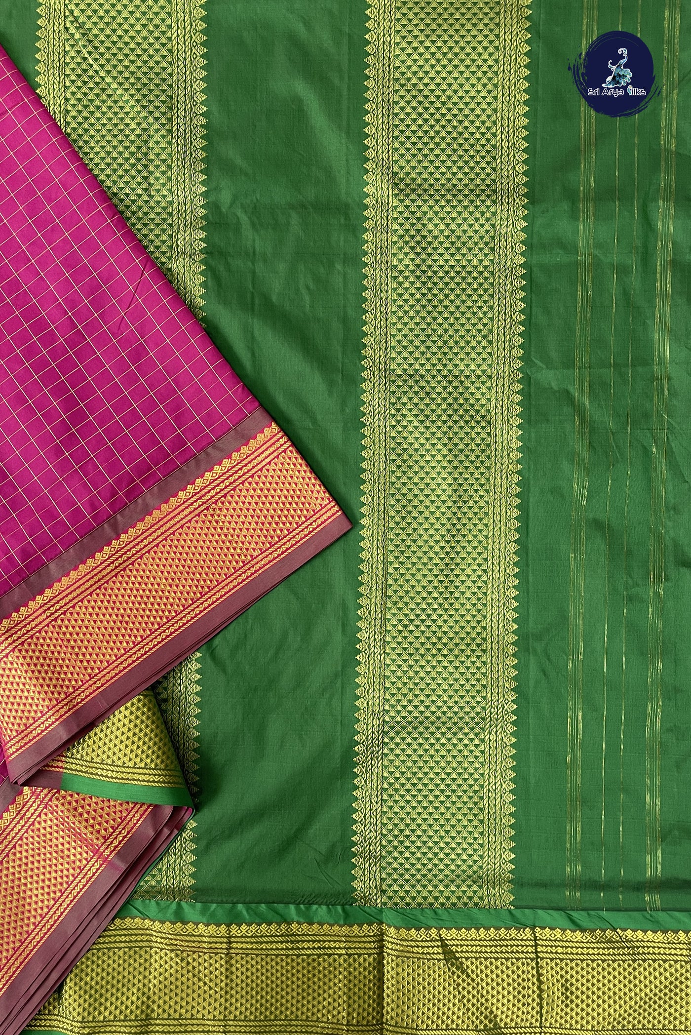 Pink 10 Yards Semi Silk With Zari Checked Pattern