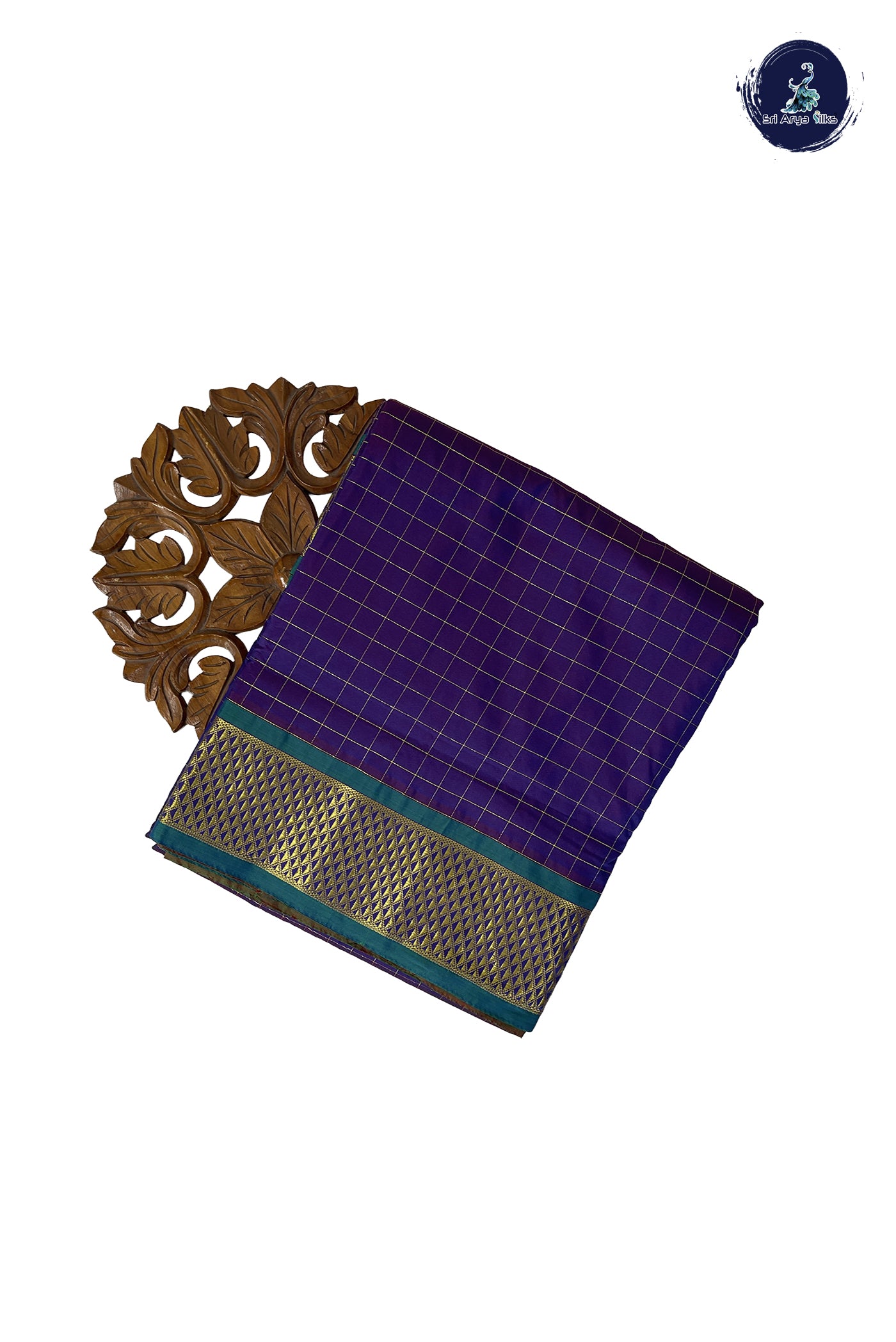 Dual Tone Purple 10 Yards Semi Silk With Zari Checked Pattern