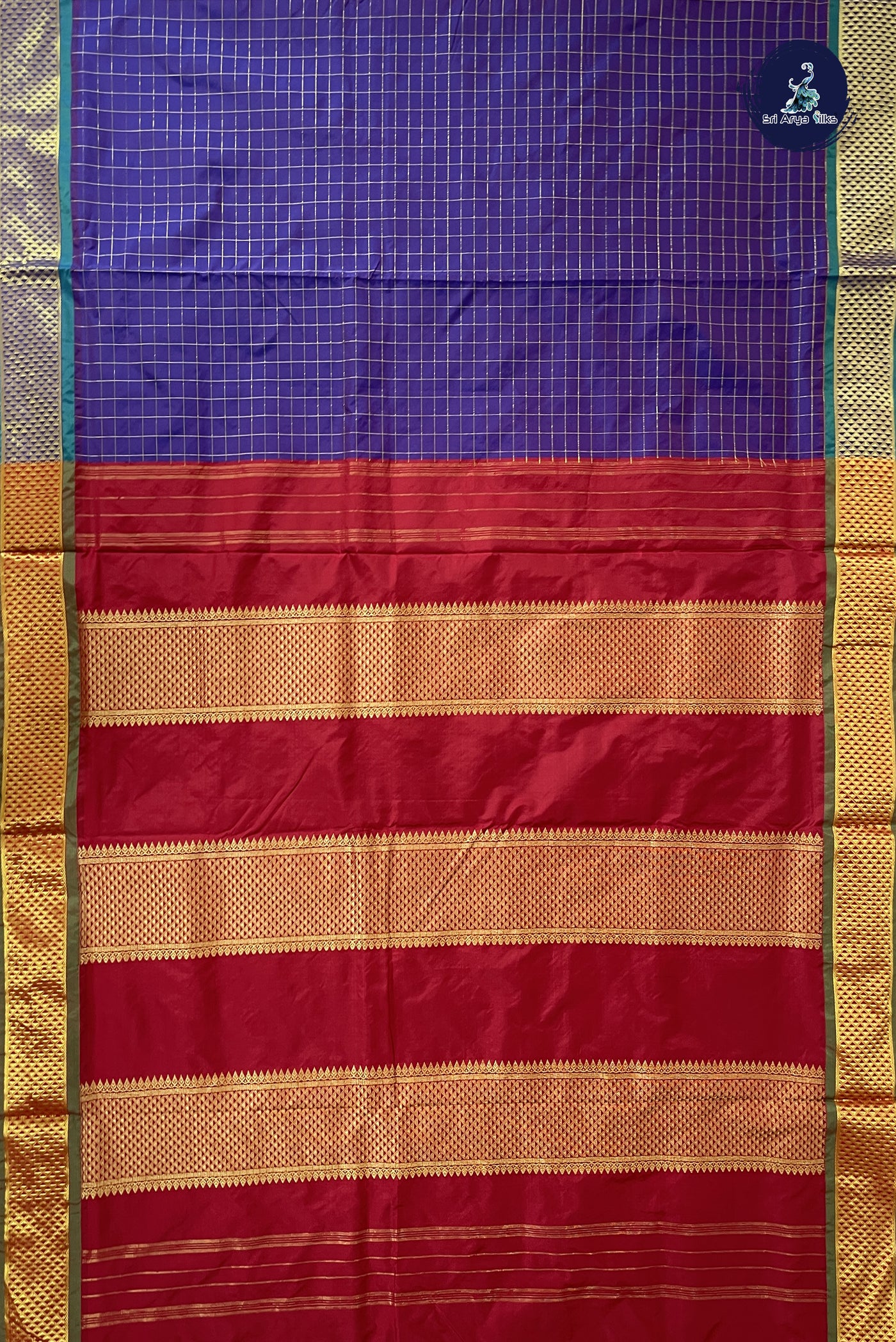 Dual Tone Purple 10 Yards Semi Silk With Zari Checked Pattern