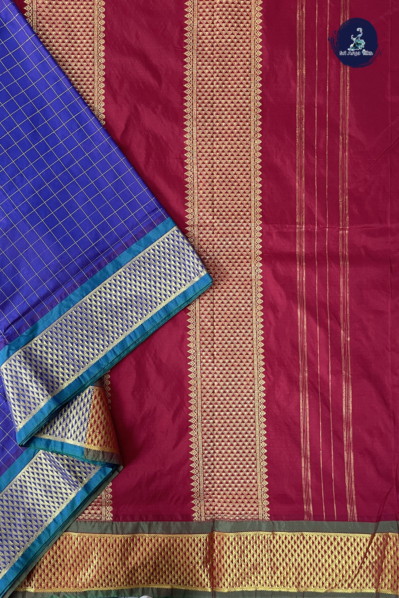 Dual Tone Purple 10 Yards Semi Silk With Zari Checked Pattern