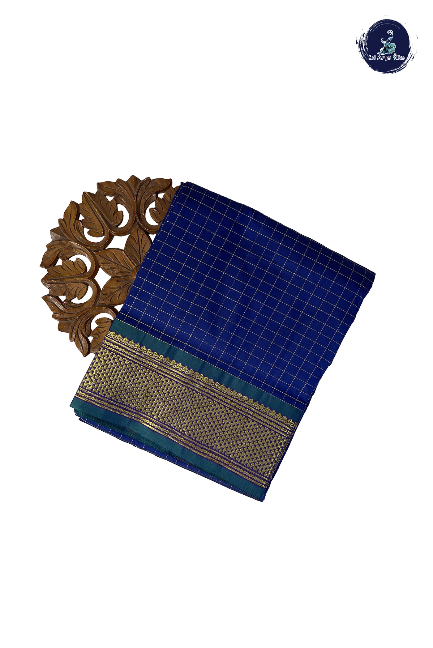 MS Blue 10 Yards Semi Silk With Zari Checked Pattern