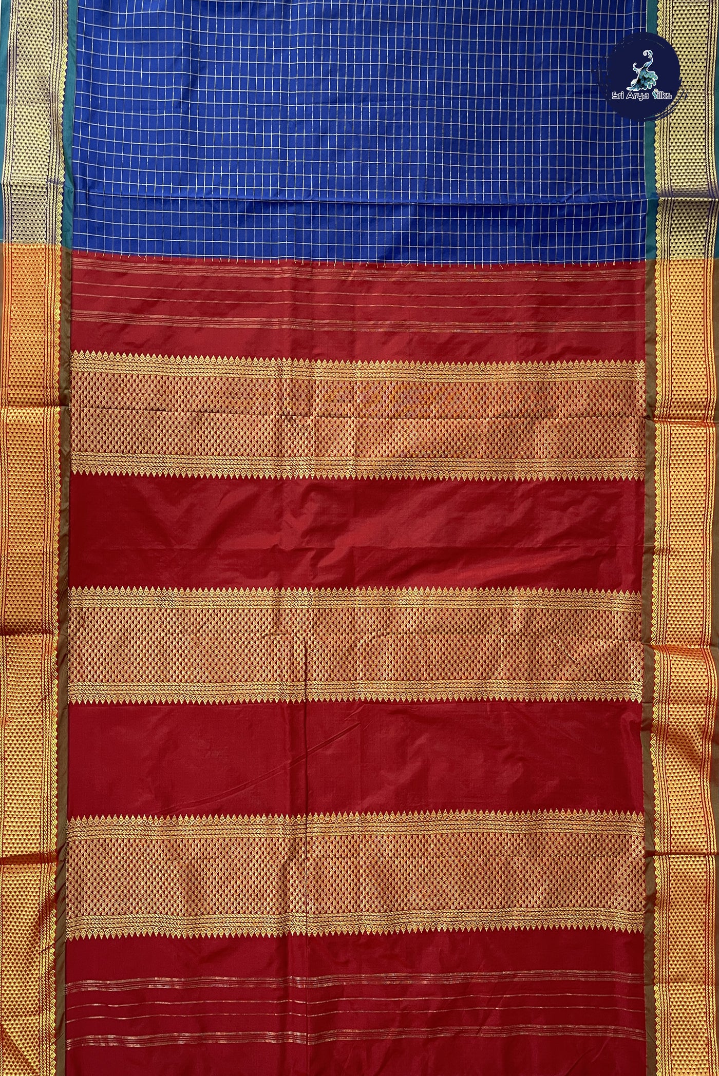 MS Blue 10 Yards Semi Silk With Zari Checked Pattern
