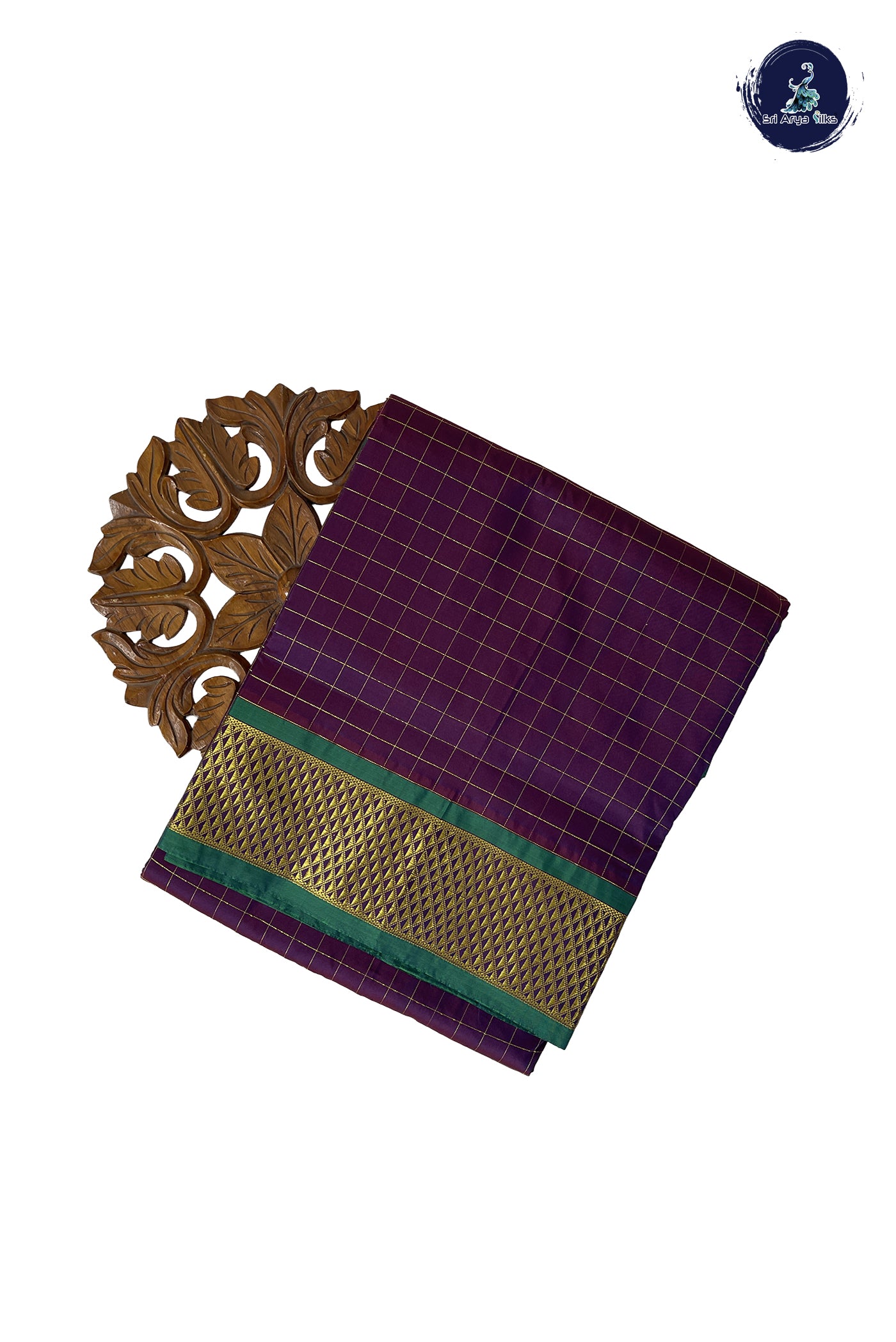 Dual Tone Purple 10 Yards Semi Silk With Zari Checked Pattern