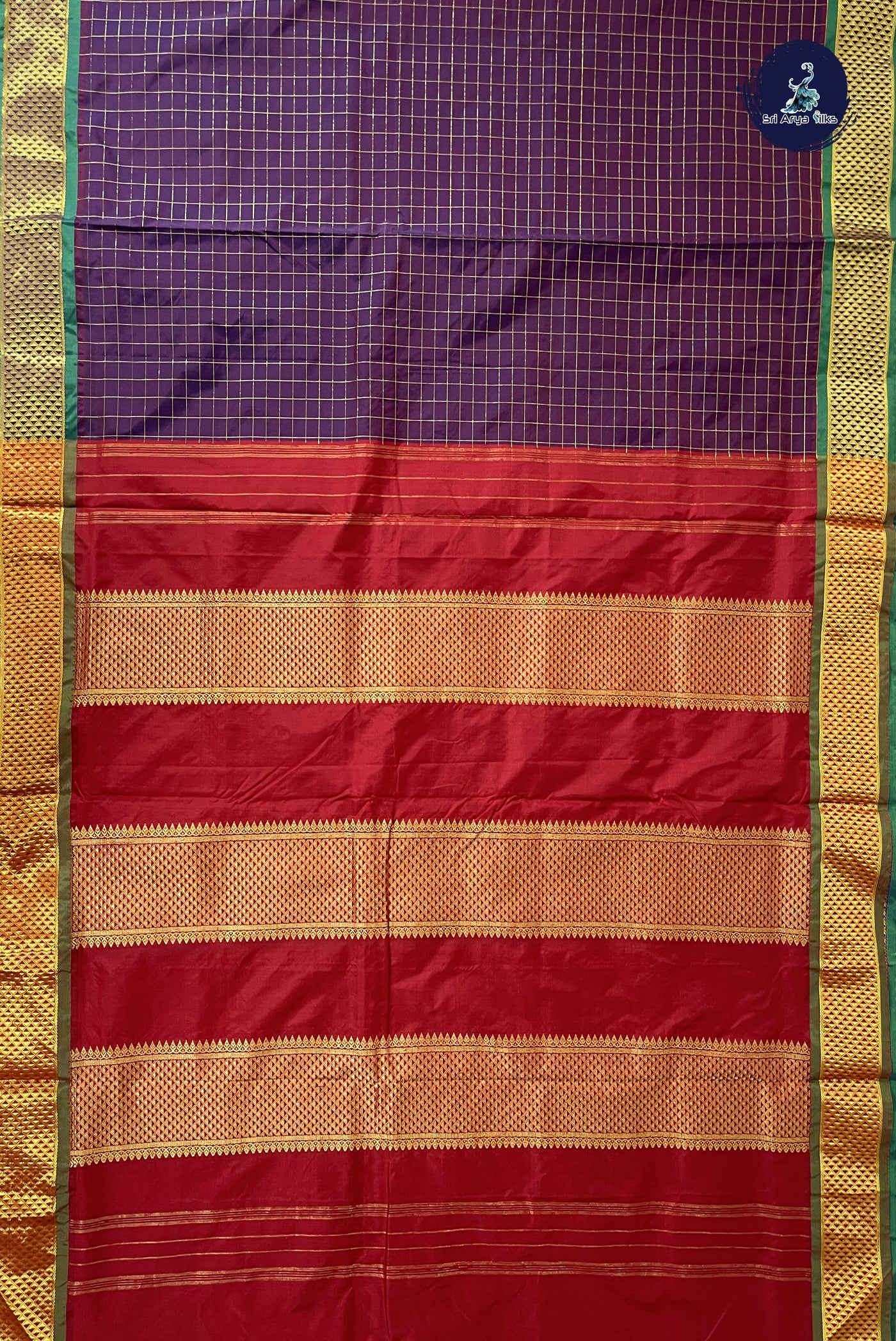 Dual Tone Purple 10 Yards Semi Silk With Zari Checked Pattern