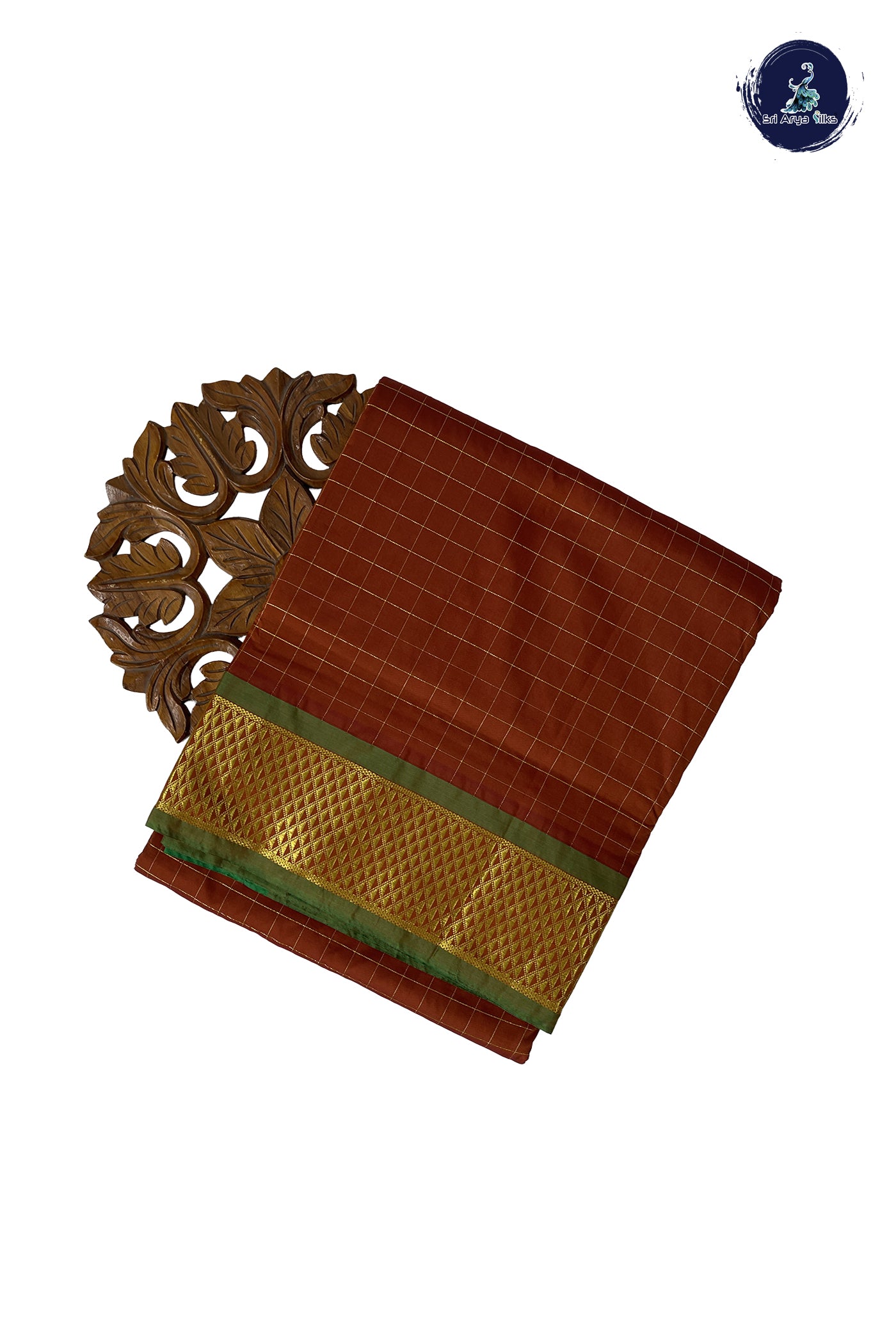 Rust 10 Yards Semi Silk With Zari Checked Pattern