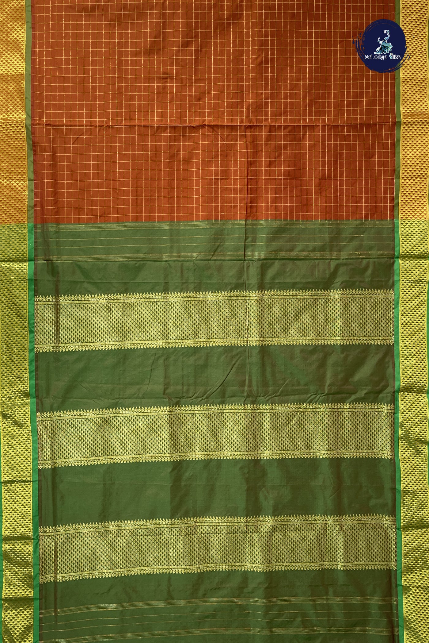 Rust 10 Yards Semi Silk With Zari Checked Pattern