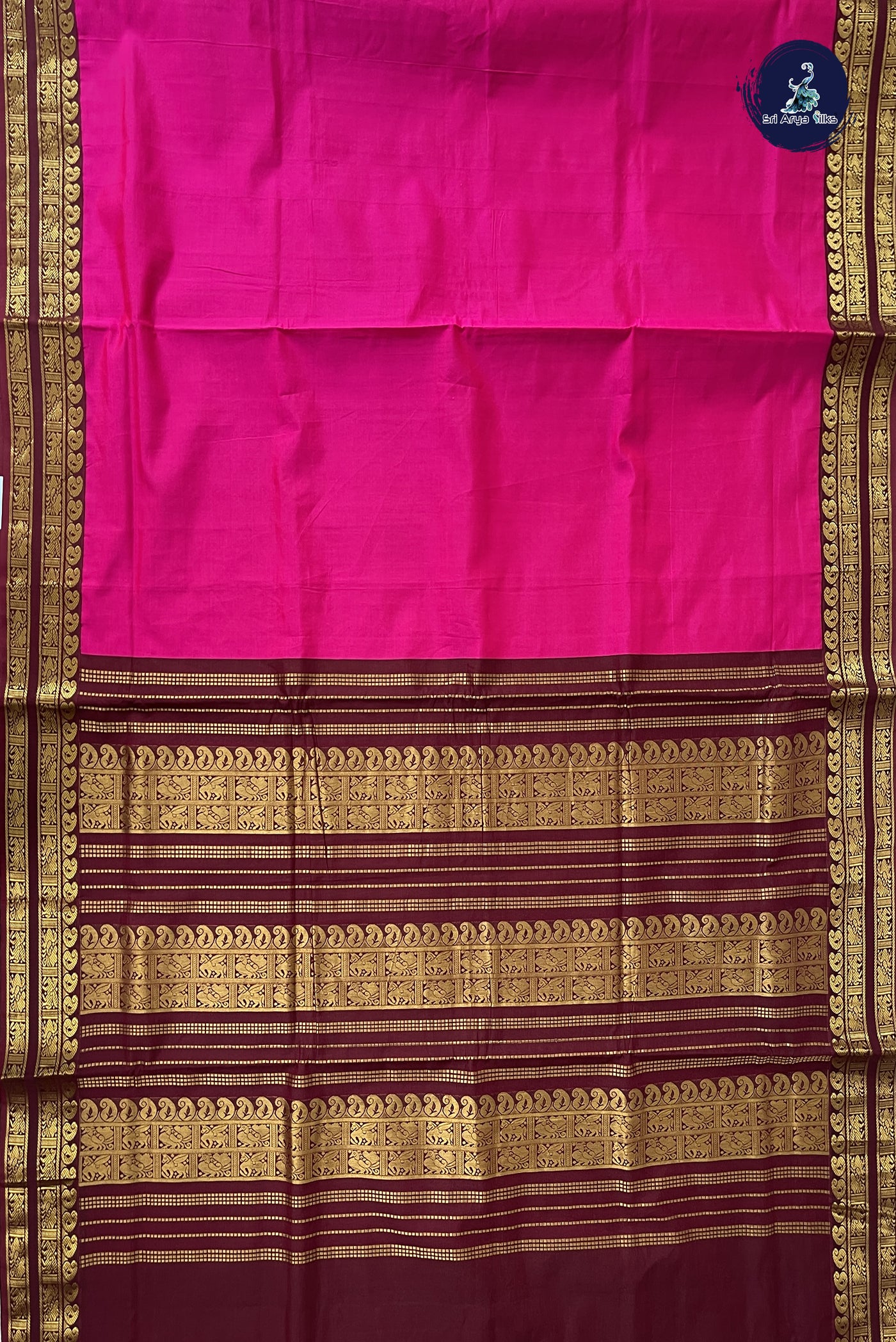 Pink Madisar Semi Silk Cotton Saree With Plain Pattern