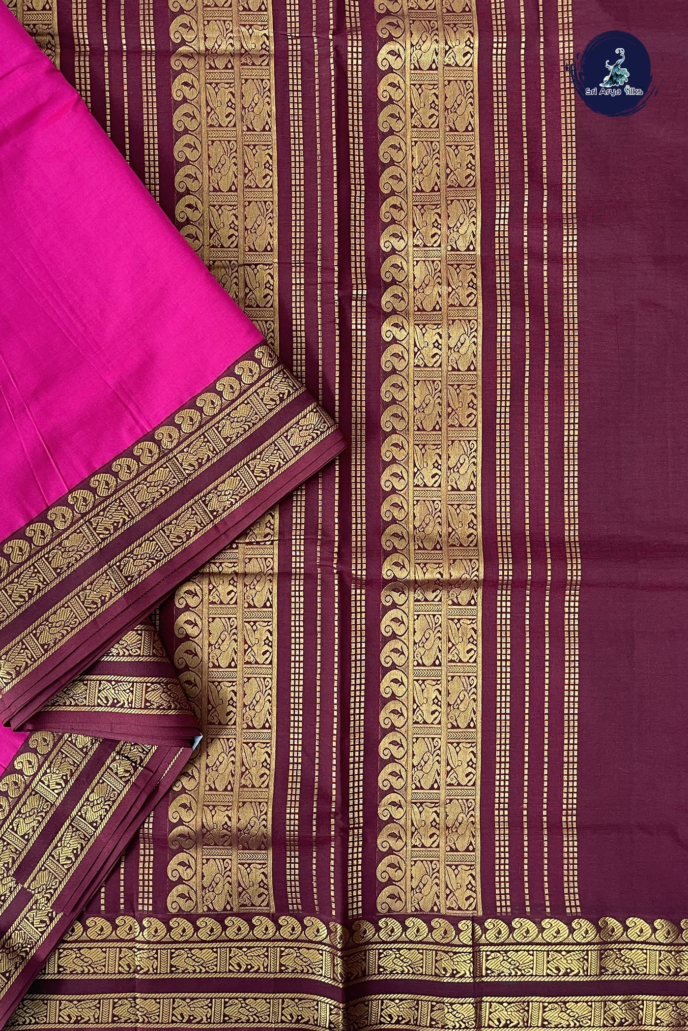 Pink Madisar Semi Silk Cotton Saree With Plain Pattern