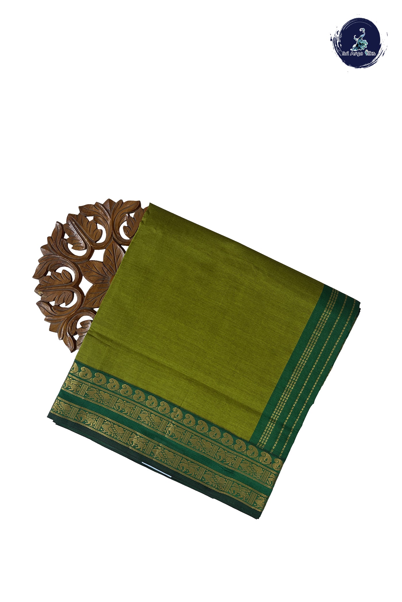 Light Green Madisar Semi Silk Cotton Saree With Plain Pattern