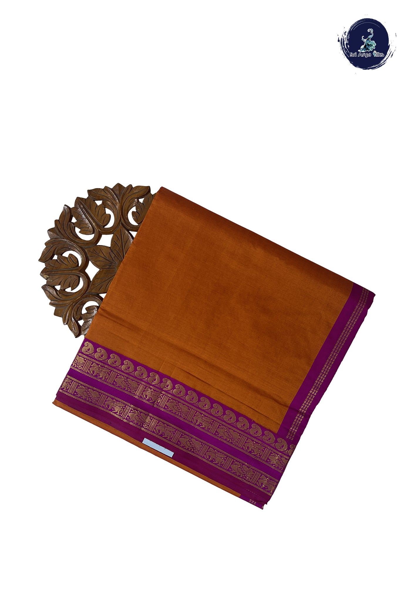 Lite Mustard Orange Madisar Semi Silk Cotton Saree With Plain Pattern