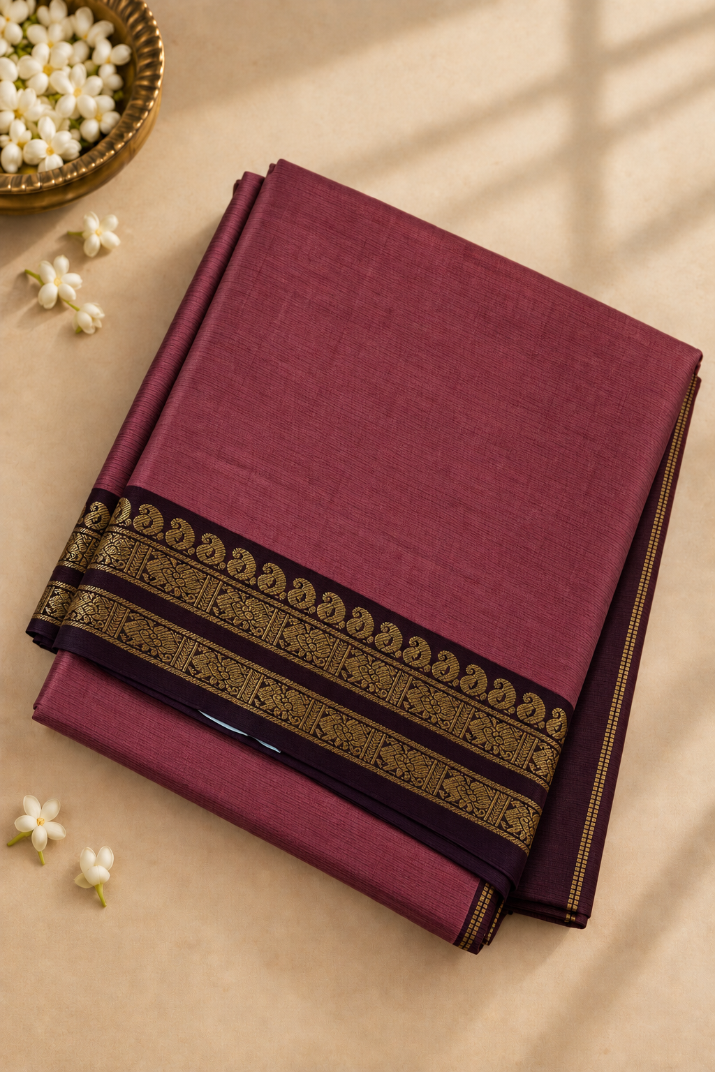 Caramel Shade Madisar  Half Pure Silk Cotton Saree With Plain Pattern