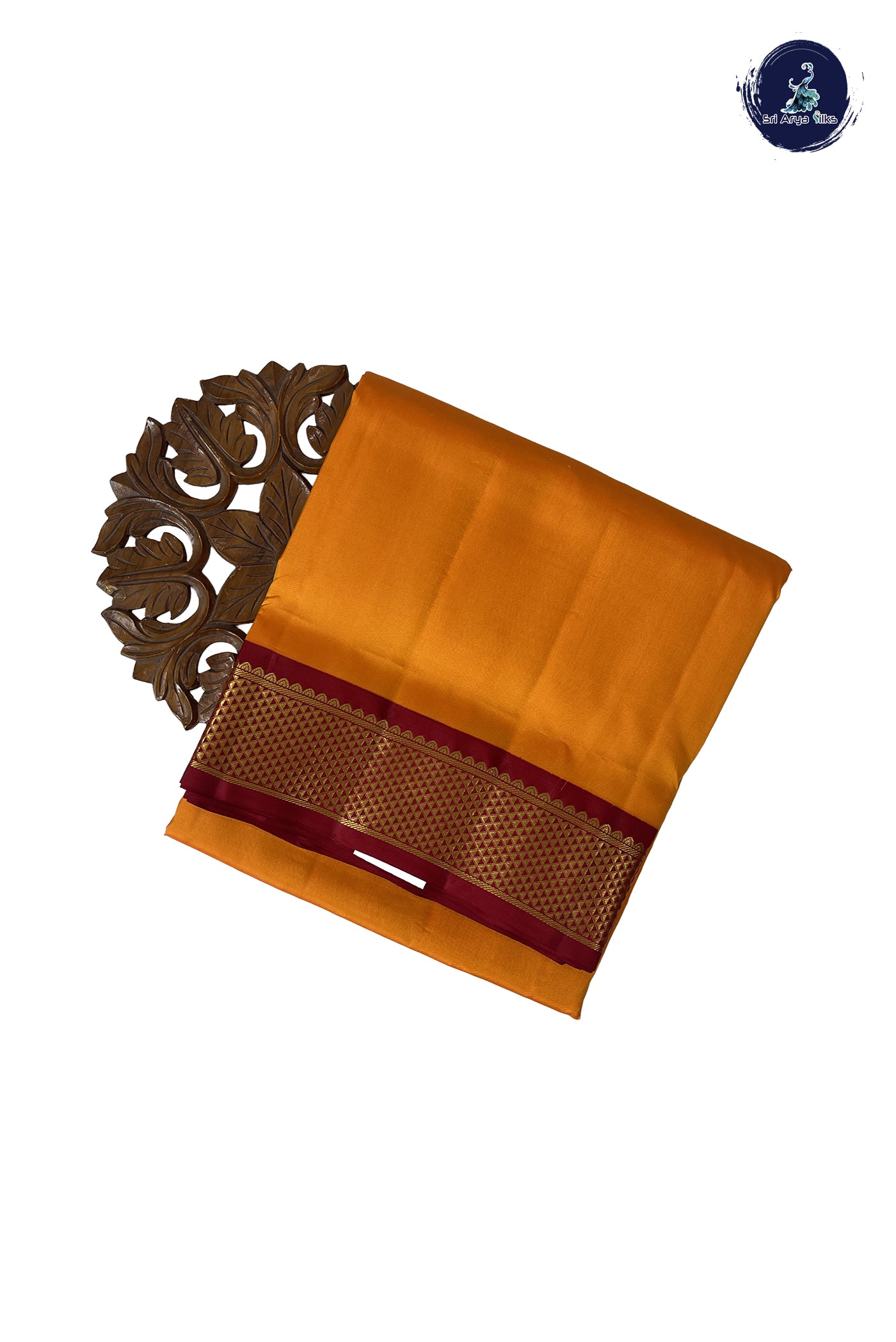 Mango Yellow Madisar 10 Yards Silk Saree With Plain Pattern