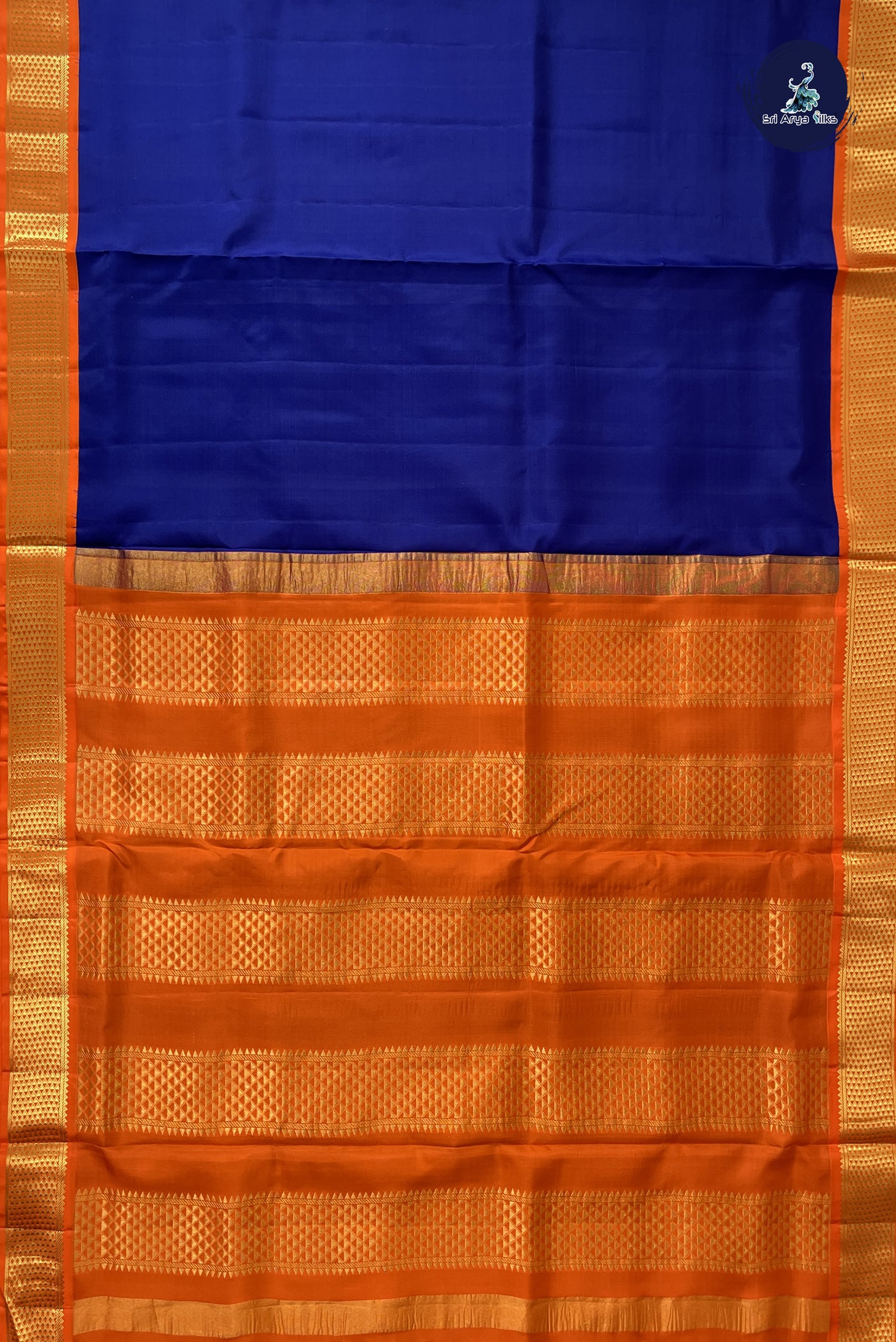 Ink Blue Madisar 10 Yards Silk Saree With Plain Pattern