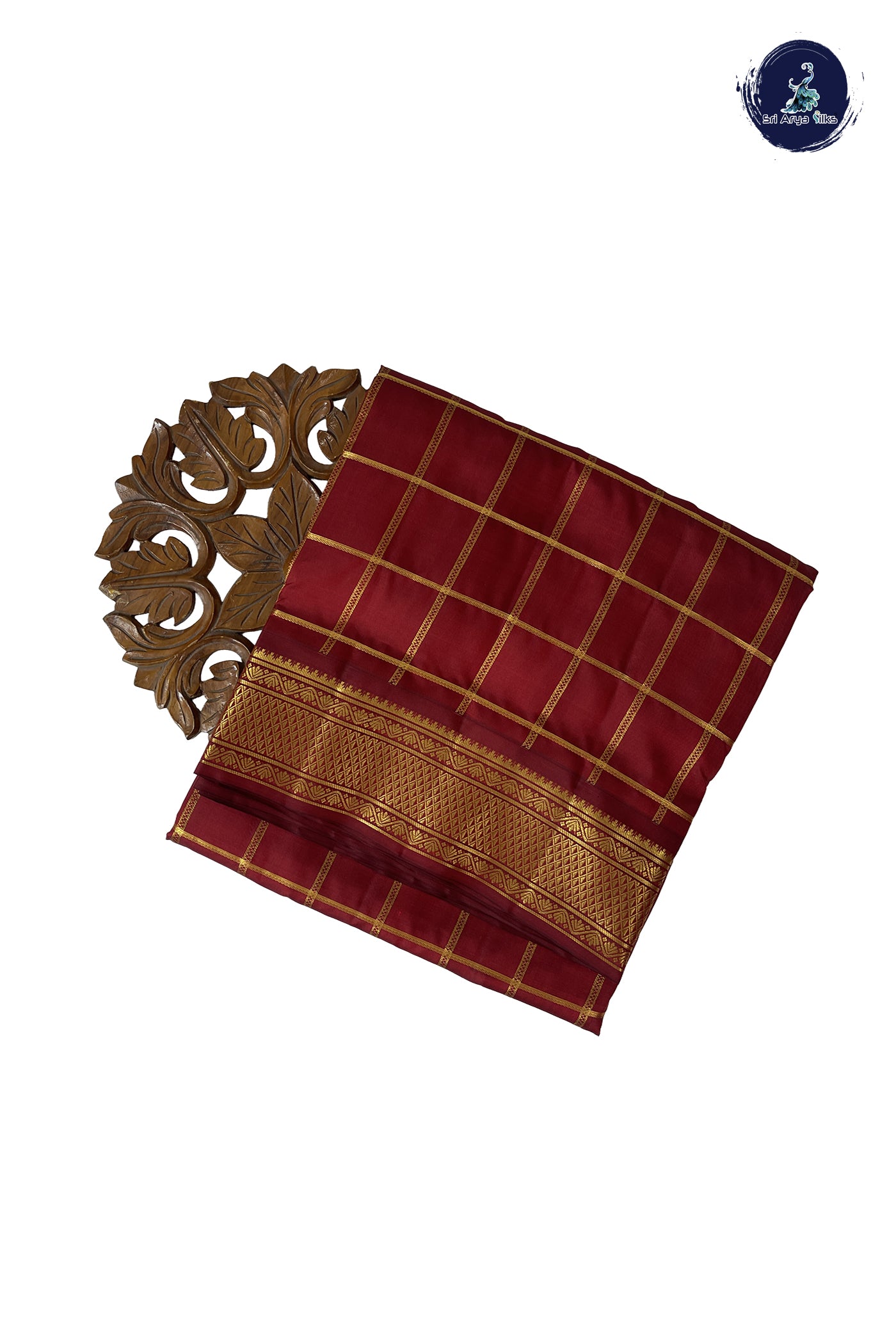 Maroon Madisar 10 Yards Silk Saree With Zari Checked Pattern