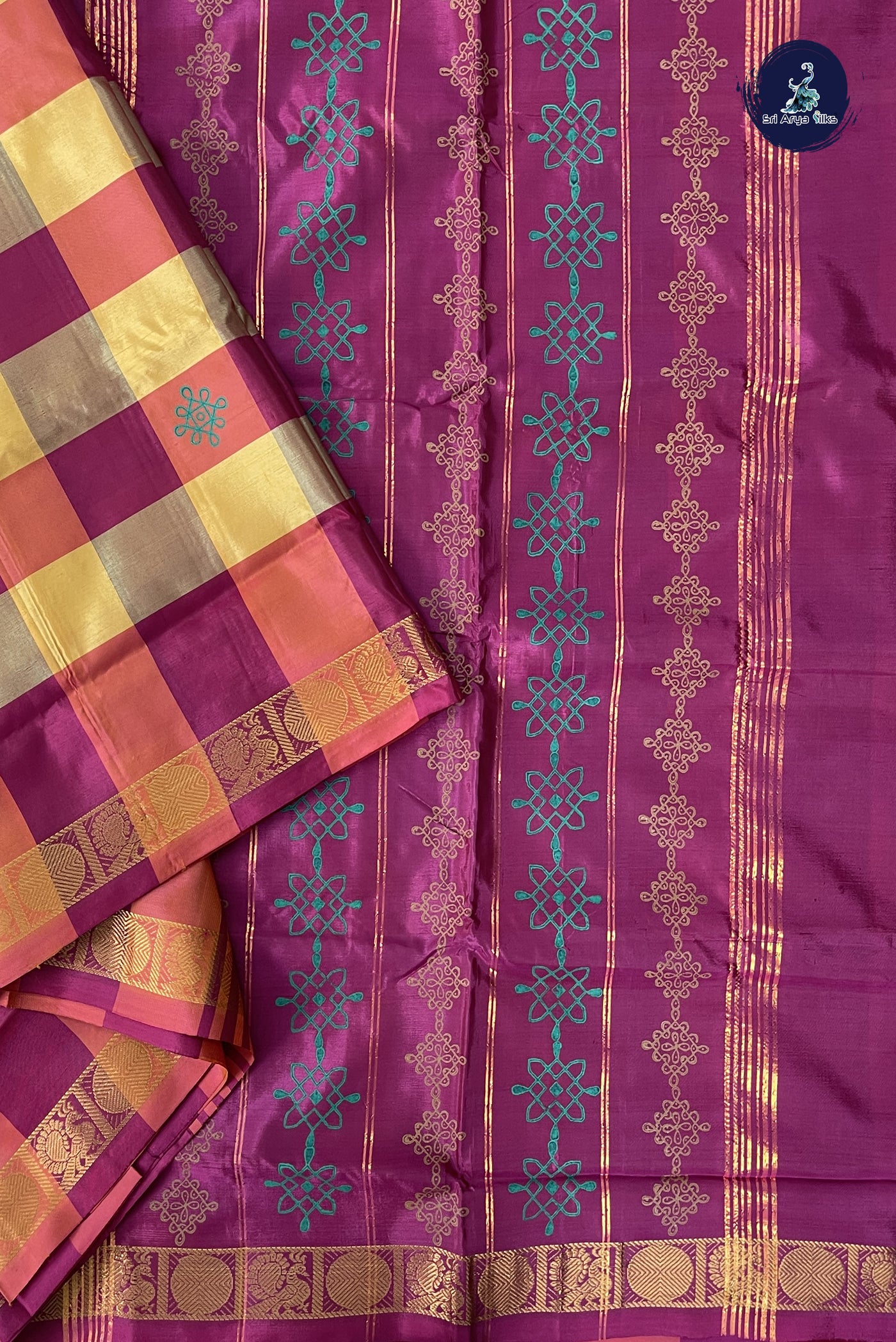 Multi Colour Vaazhainaar Pattu Madisar Silk Saree With Paalum Pazham Kattam Pattern