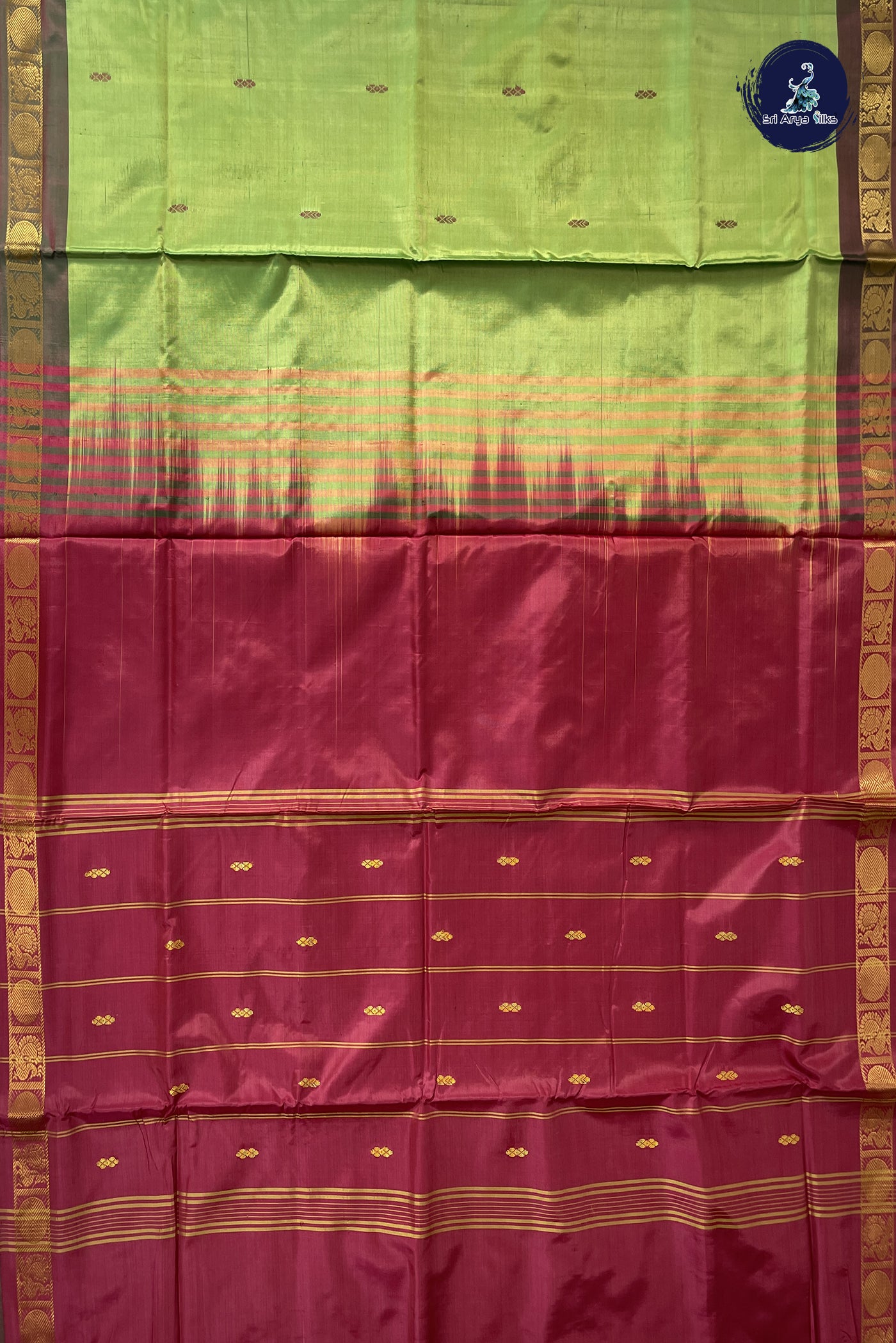 Pastel Green Vaazhainaar Pattu Madisar Silk Saree With Buttas Pattern