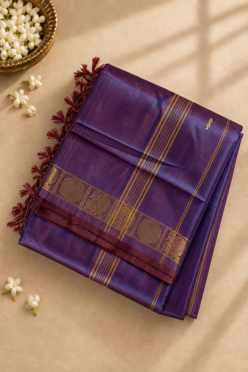 Green Vaazhainaar Pattu Madisar Silk Saree With Buttas Pattern