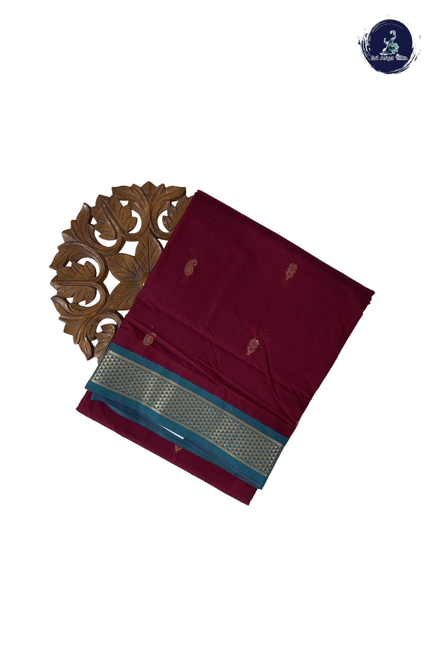 Maroon Madisar Semi Silk Cotton Saree With Zari Buttas Pattern