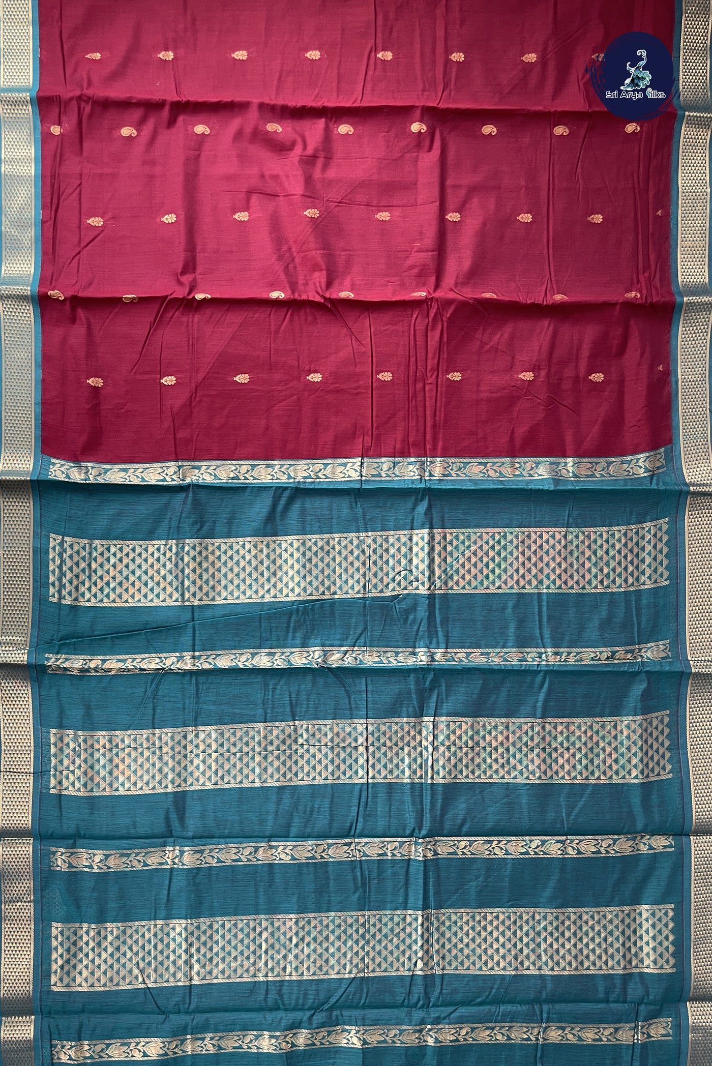 Maroon Madisar Semi Silk Cotton Saree With Zari Buttas Pattern