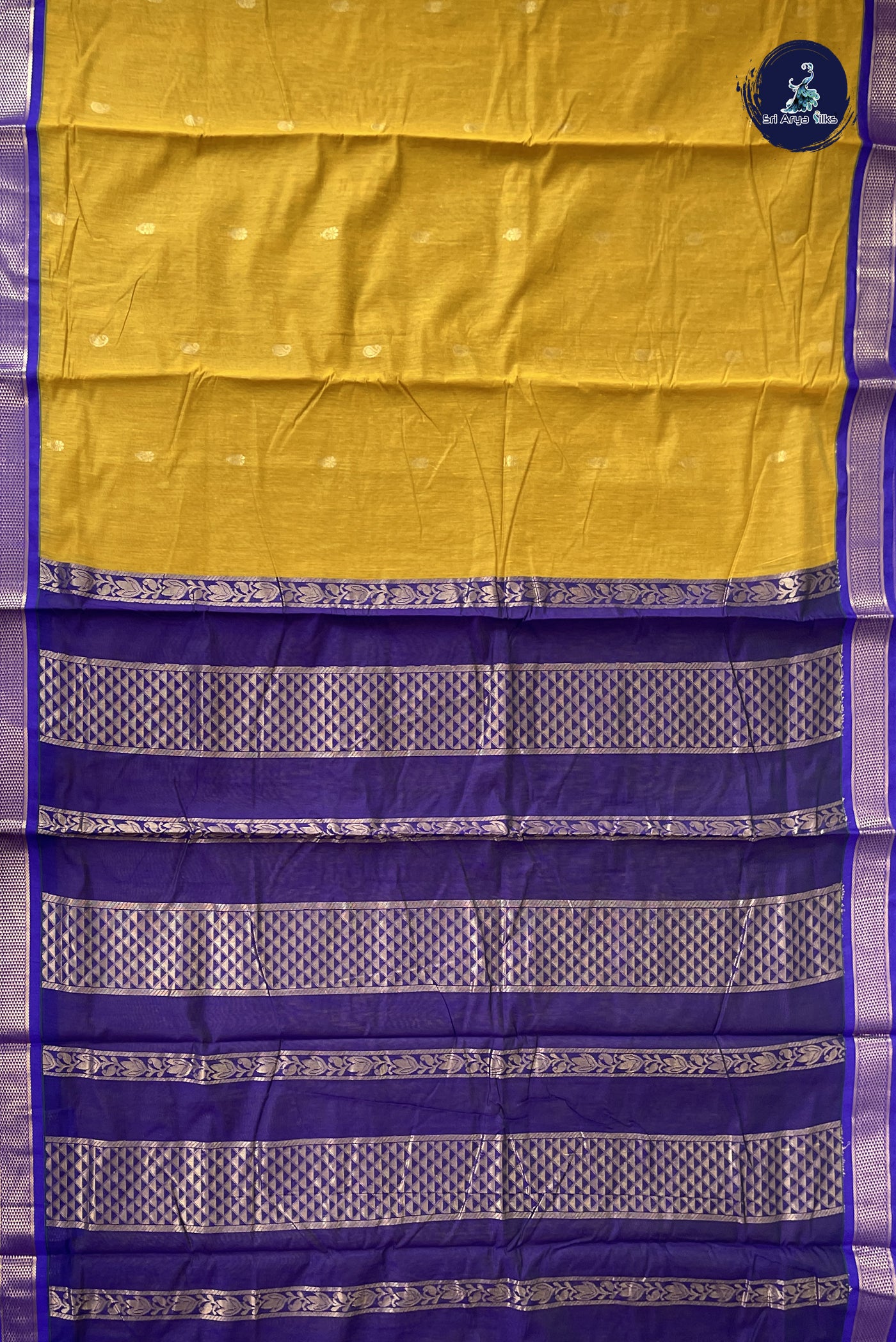 Yellow Madisar Semi Silk Cotton Saree With Zari Buttas Pattern