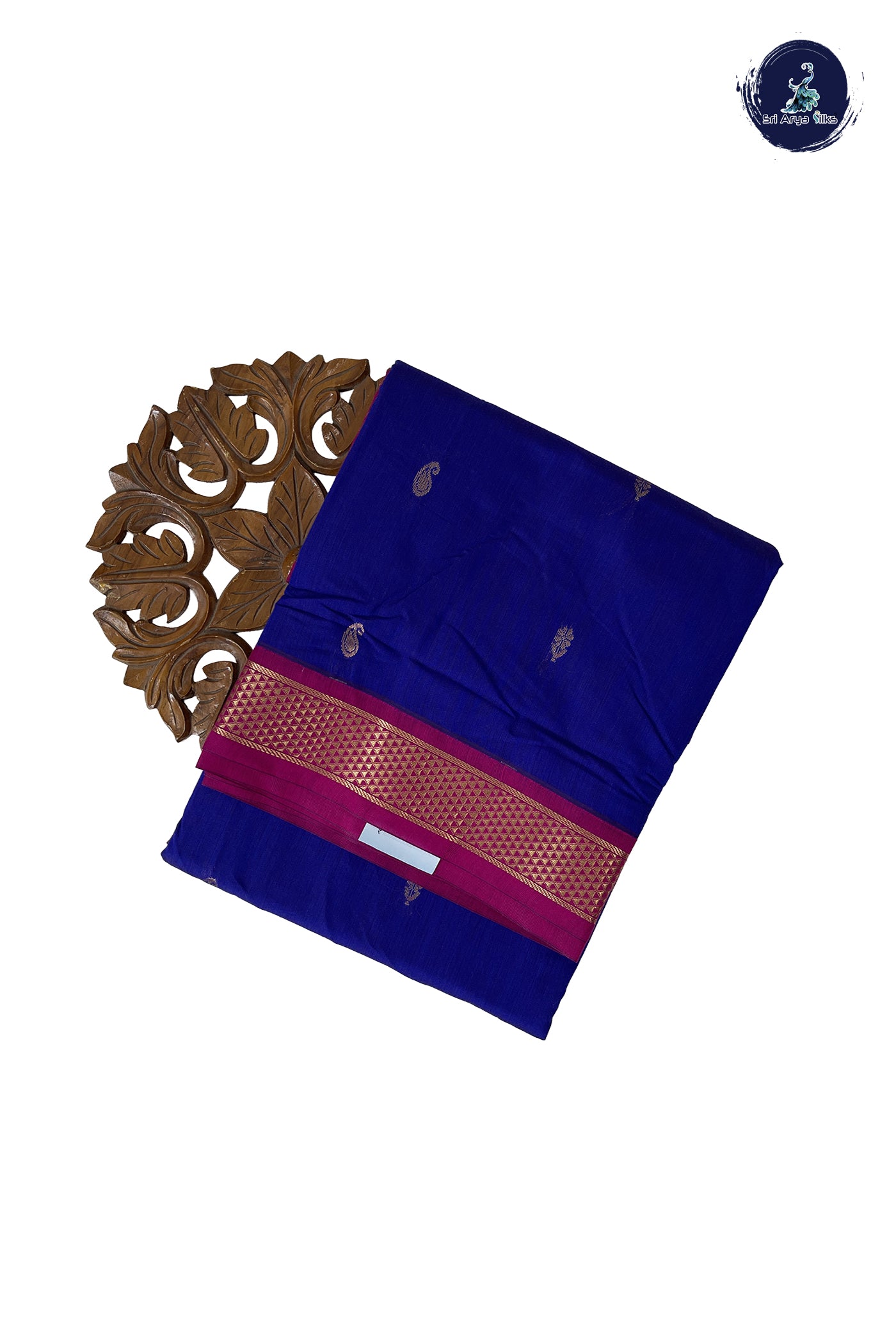 MS Blue Madisar Semi Silk Cotton Saree With Zari Buttas Pattern