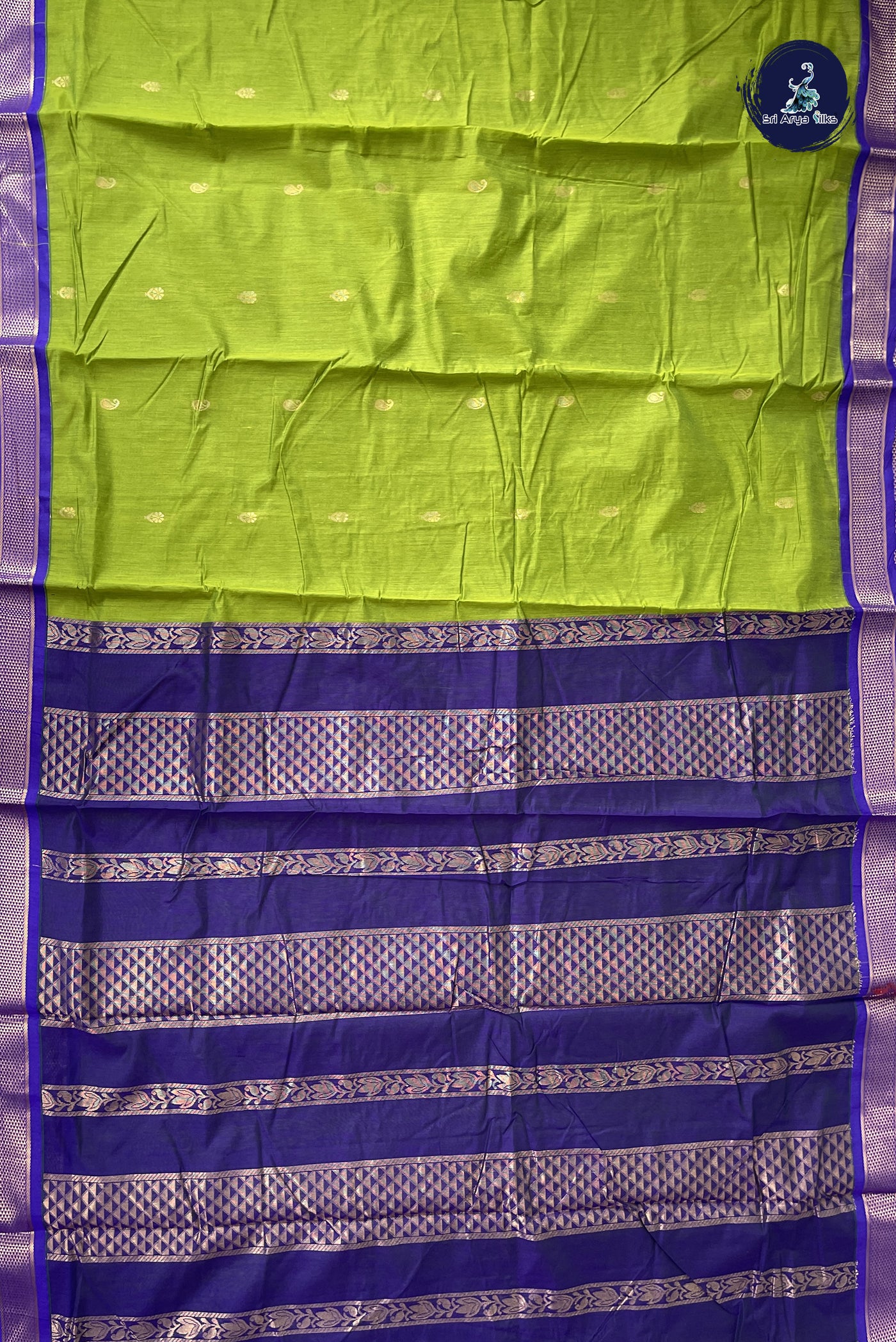 Light Green Madisar Semi Silk Cotton Saree With Zari Buttas Pattern